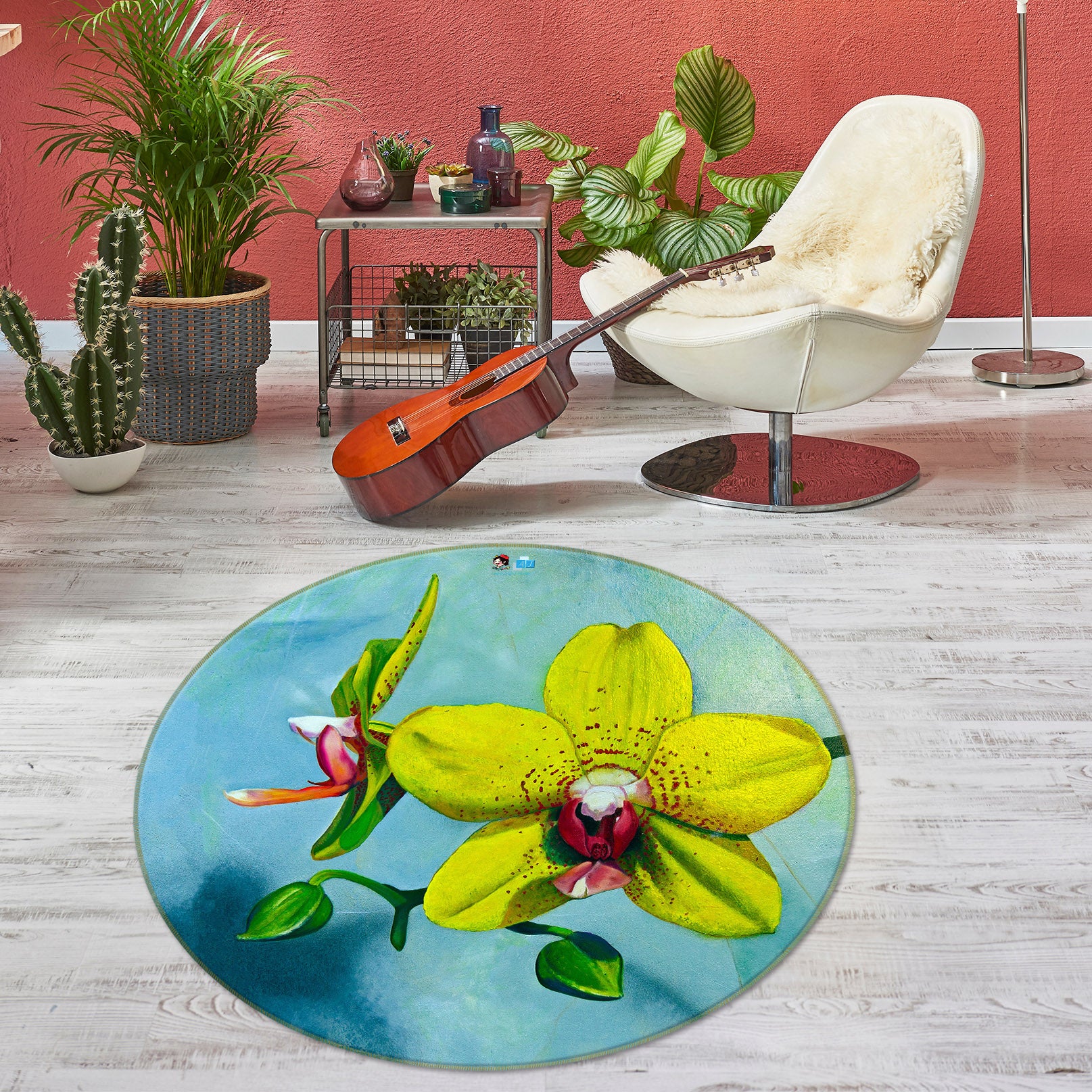 3D Yellow Flower 110106 Matthew Holden Bates Rug Round Non Slip Rug Mat