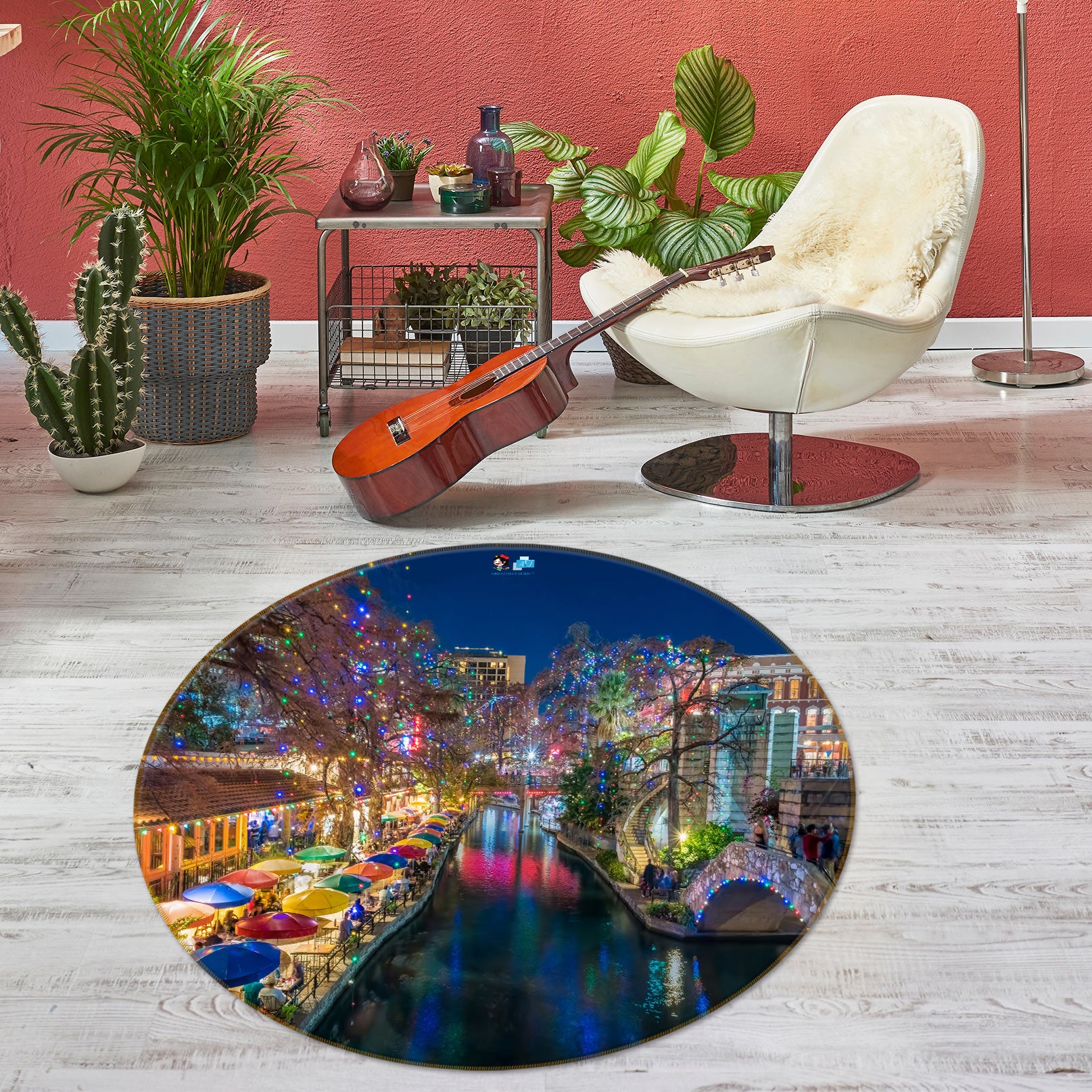 3D Town Lights Lake 5047 Beth Sheridan Rug Round Non Slip Rug Mat