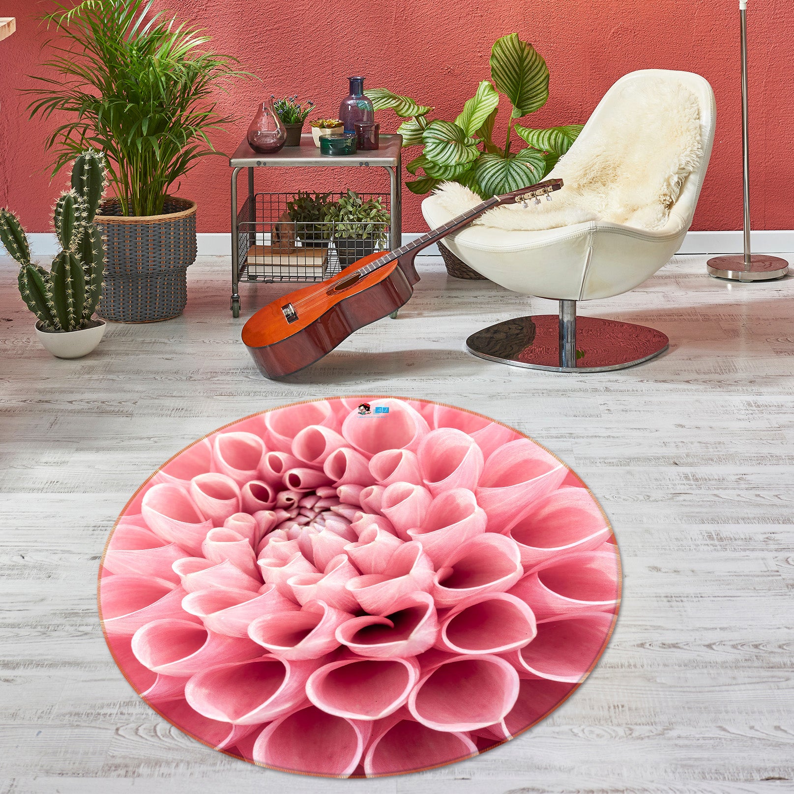 3D Pink Petals 7329 Assaf Frank Rug Round Non Slip Rug Mat