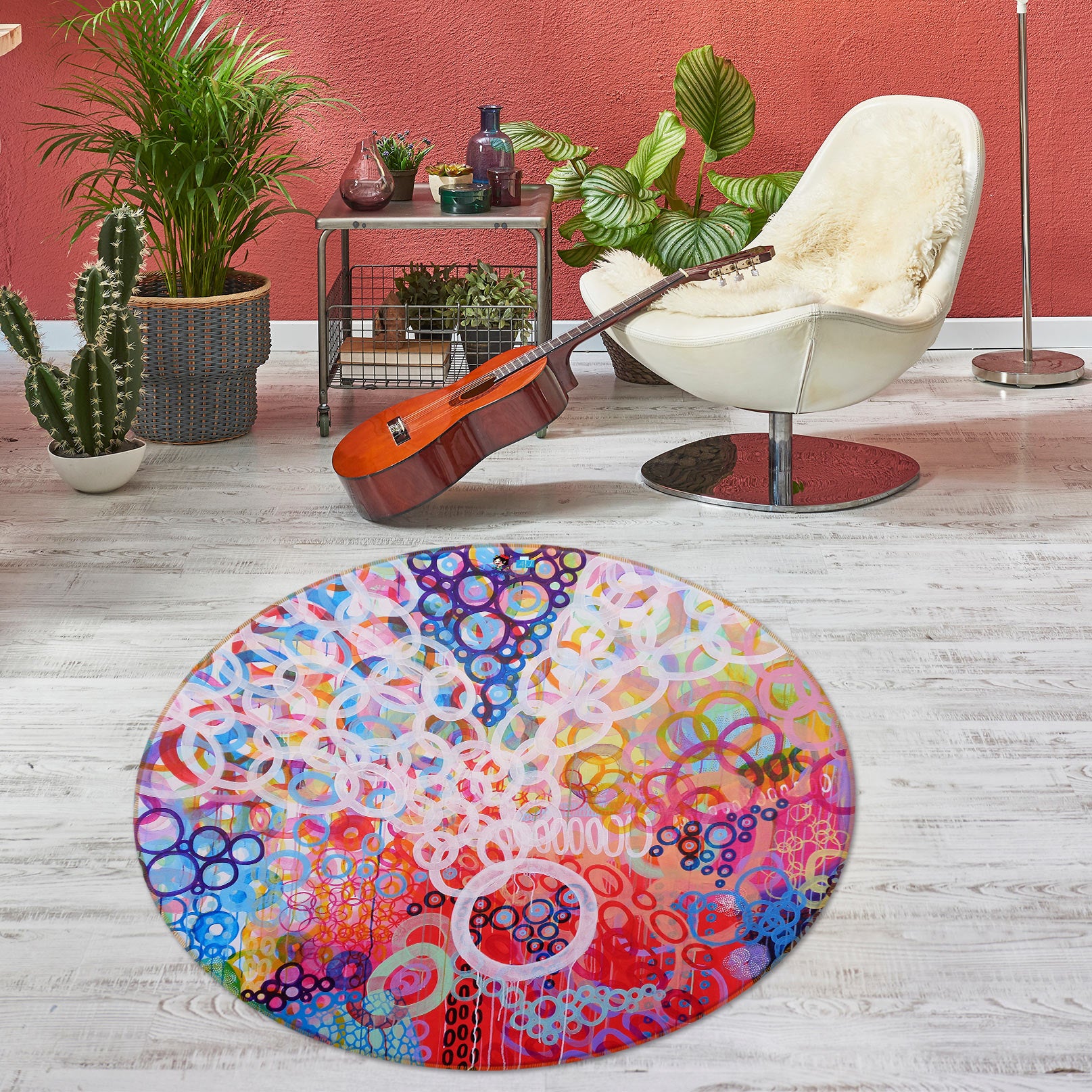 3D Cute Circle 1335 Misako Chida Rug Round Non Slip Rug Mat