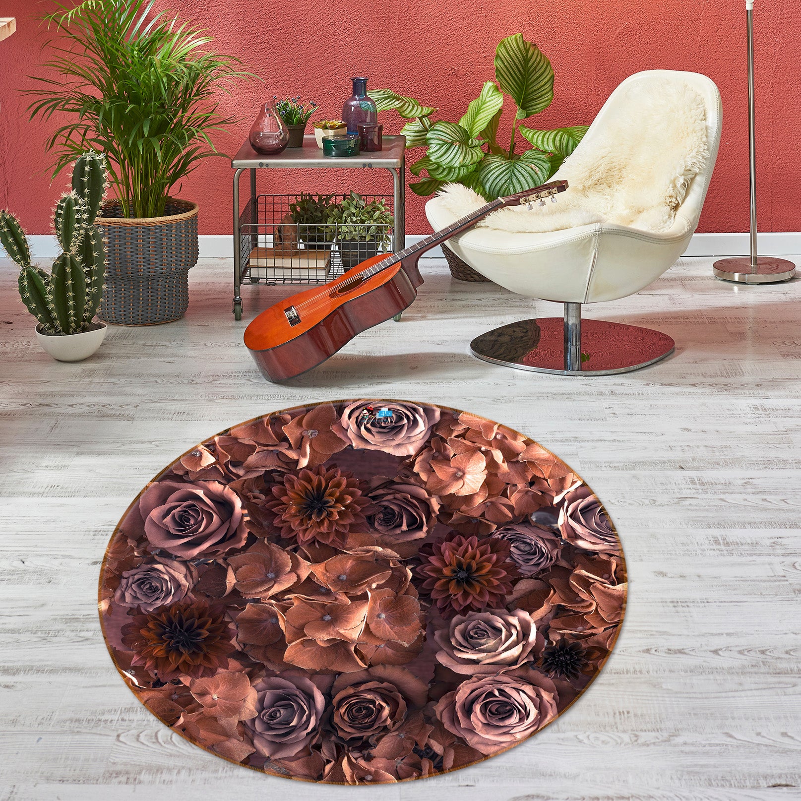 3D Rose Petal 7326 Assaf Frank Rug Round Non Slip Rug Mat