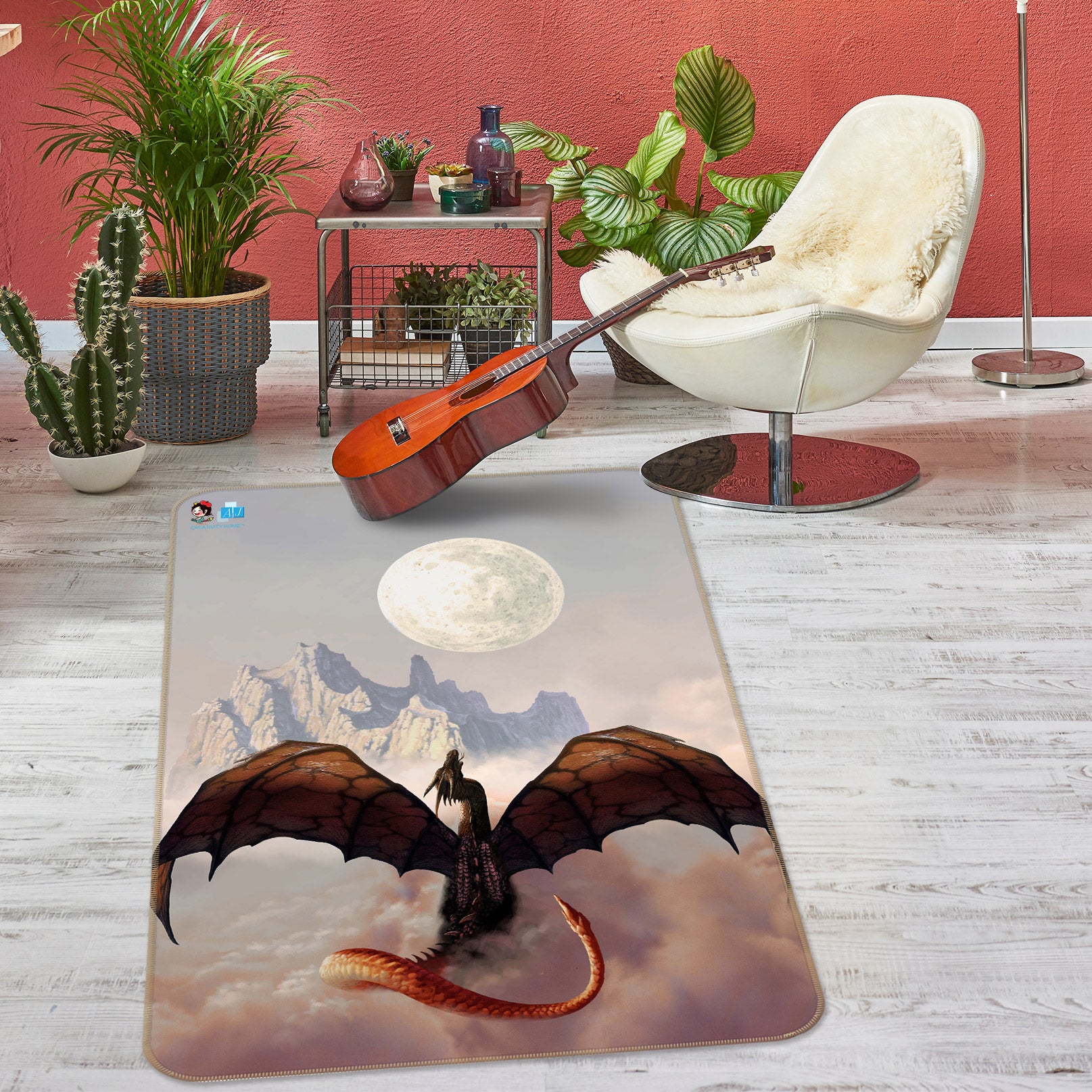 3D Mountain Cloud Moon Dragon 6027 Ciruelo Rug Non Slip Rug Mat