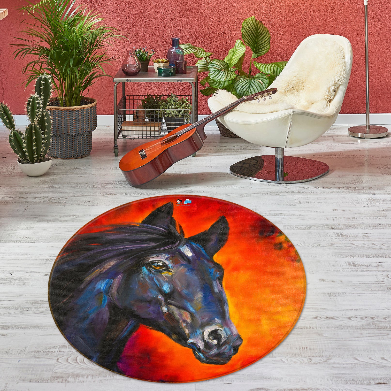 3D Black Horse 722 Skromova Marina Rug Round Non Slip Rug Mat