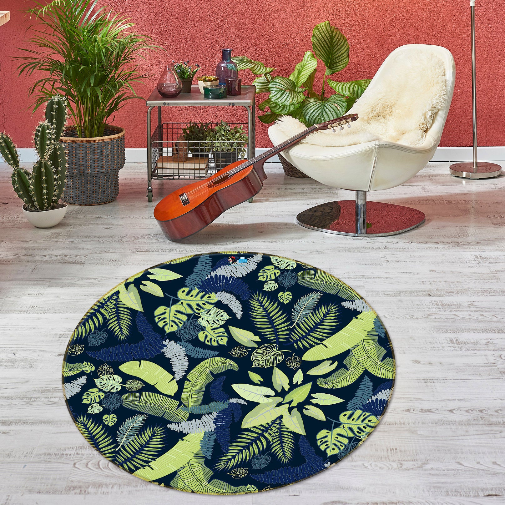 3D Leaves 10529 Kashmira Jayaprakash Rug Round Non Slip Rug Mat