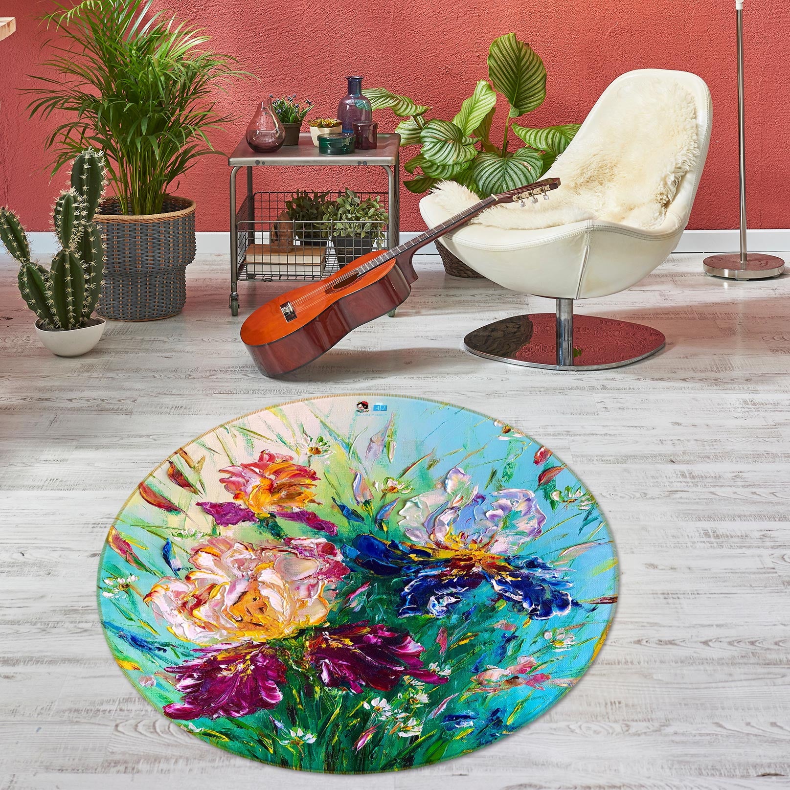 3D Painted Flowers 772 Skromova Marina Rug Round Non Slip Rug Mat