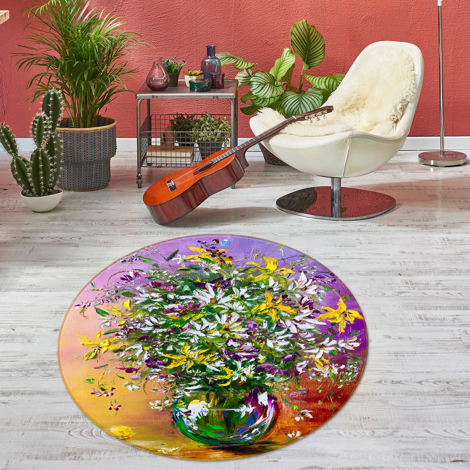 3D Colorful Bouquet 725 Skromova Marina Rug Round Non Slip Rug Mat