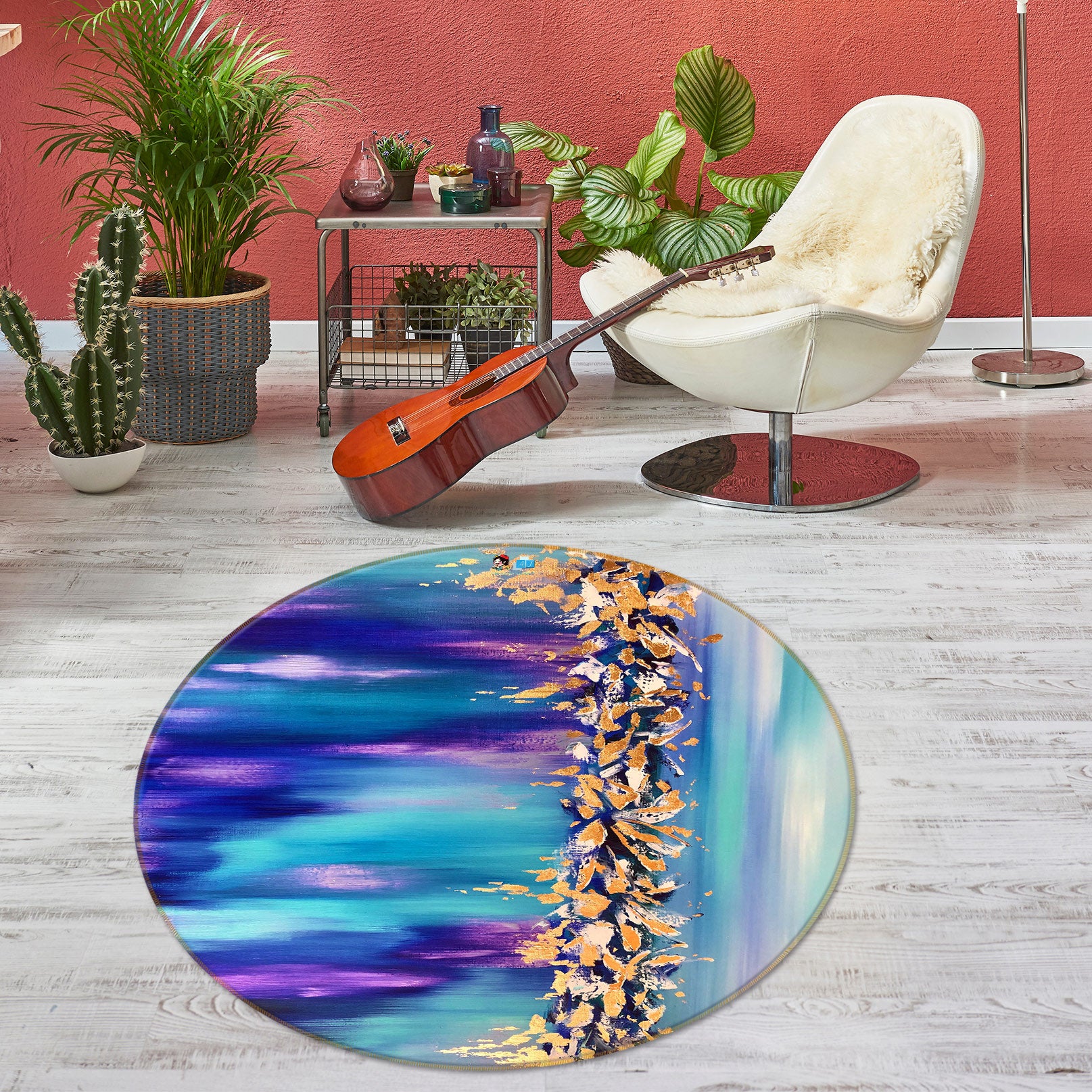 3D Purple Pigment 791 Skromova Marina Rug Round Non Slip Rug Mat