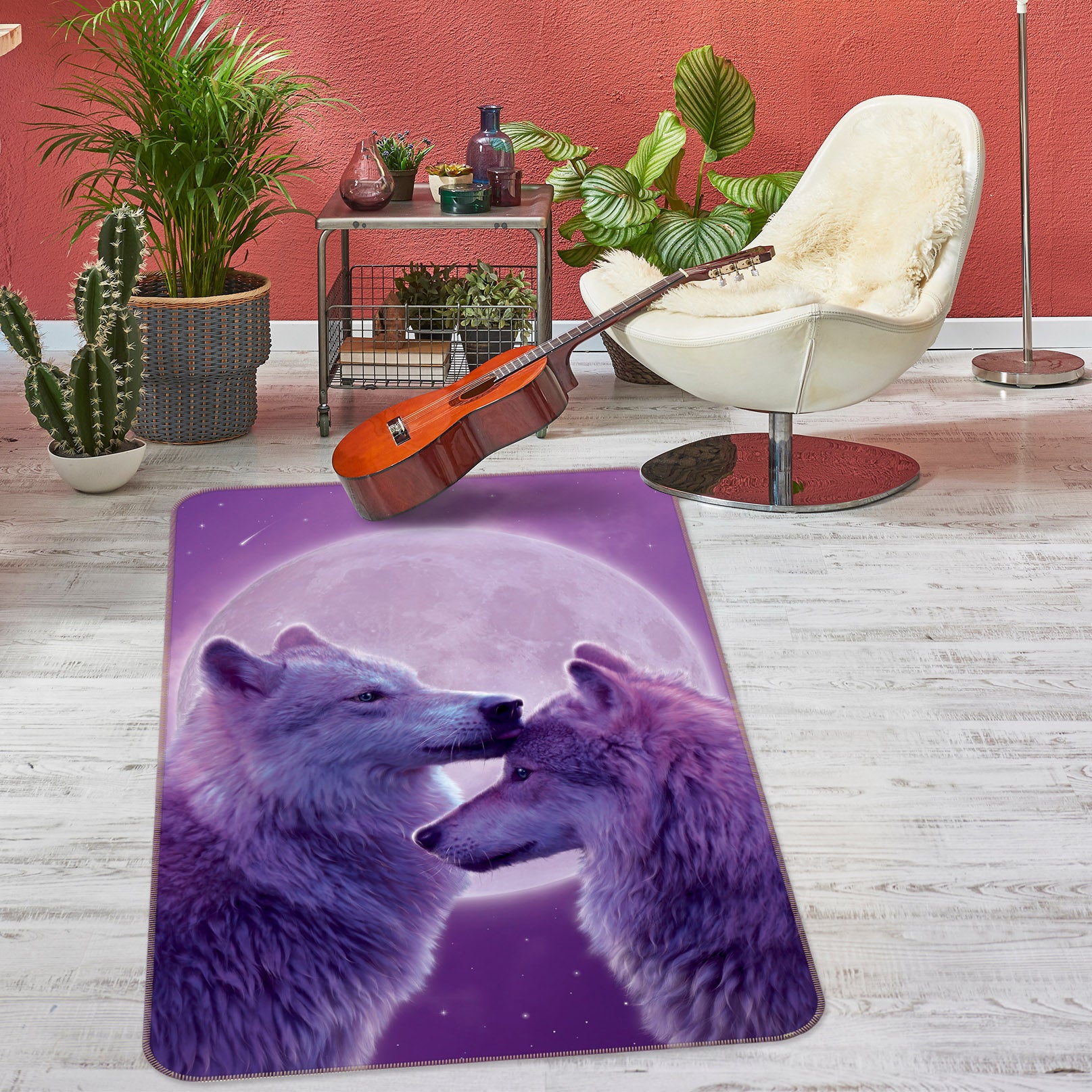 3D Purple Wolf 84236 Vincent Hie Rug Non Slip Rug Mat