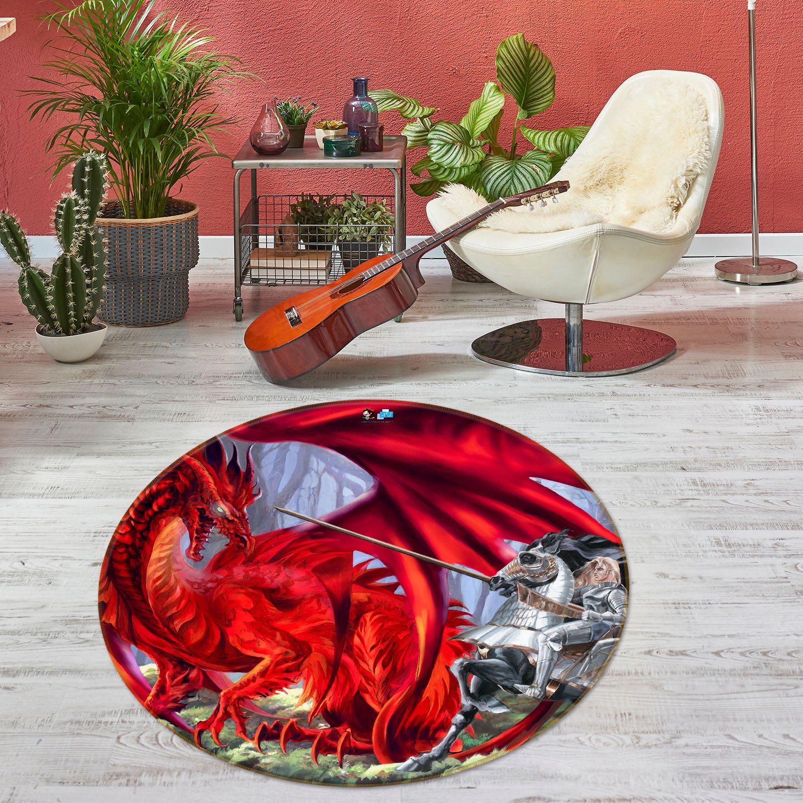 3D Red Dragon 8357 Ruth Thompson Rug Round Non Slip Rug Mat