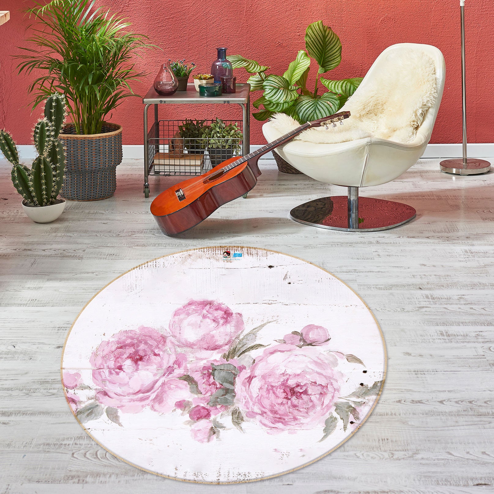 3D Flowers 1185 Debi Coules Rug Round Non Slip Rug Mat