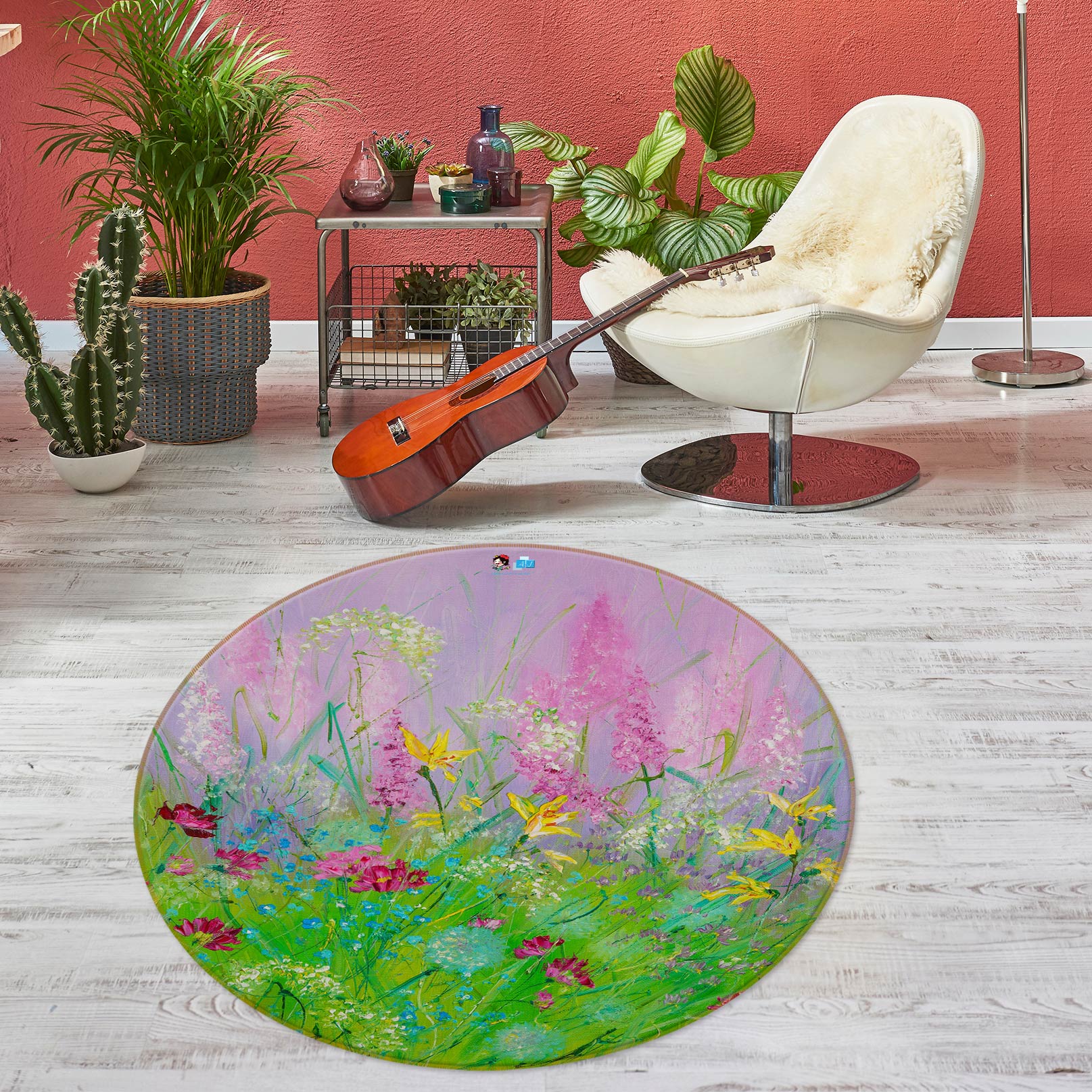 3D Green Grass Flower 796 Skromova Marina Rug Round Non Slip Rug Mat