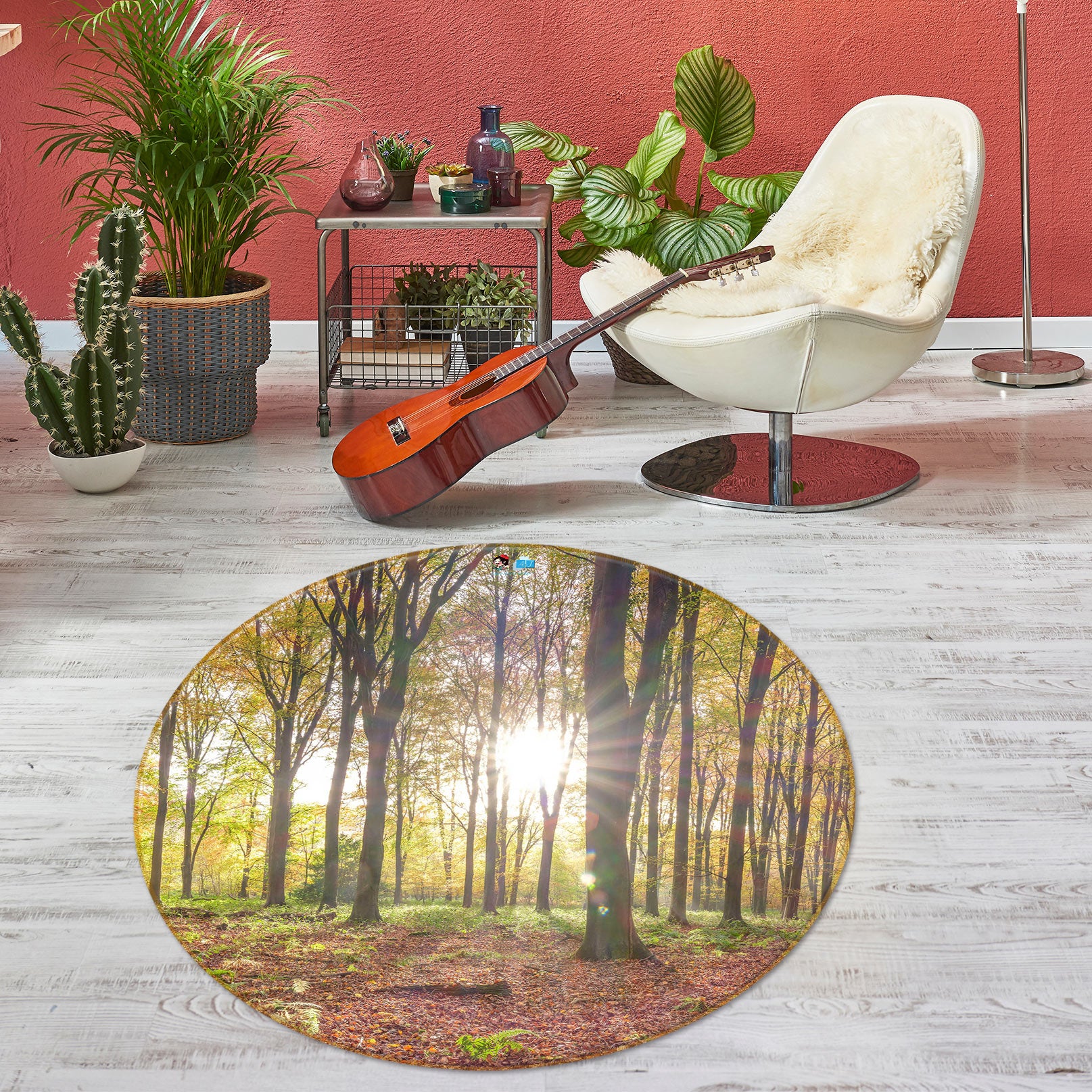 3D Sun Forest 7605 Assaf Frank Rug Round Non Slip Rug Mat