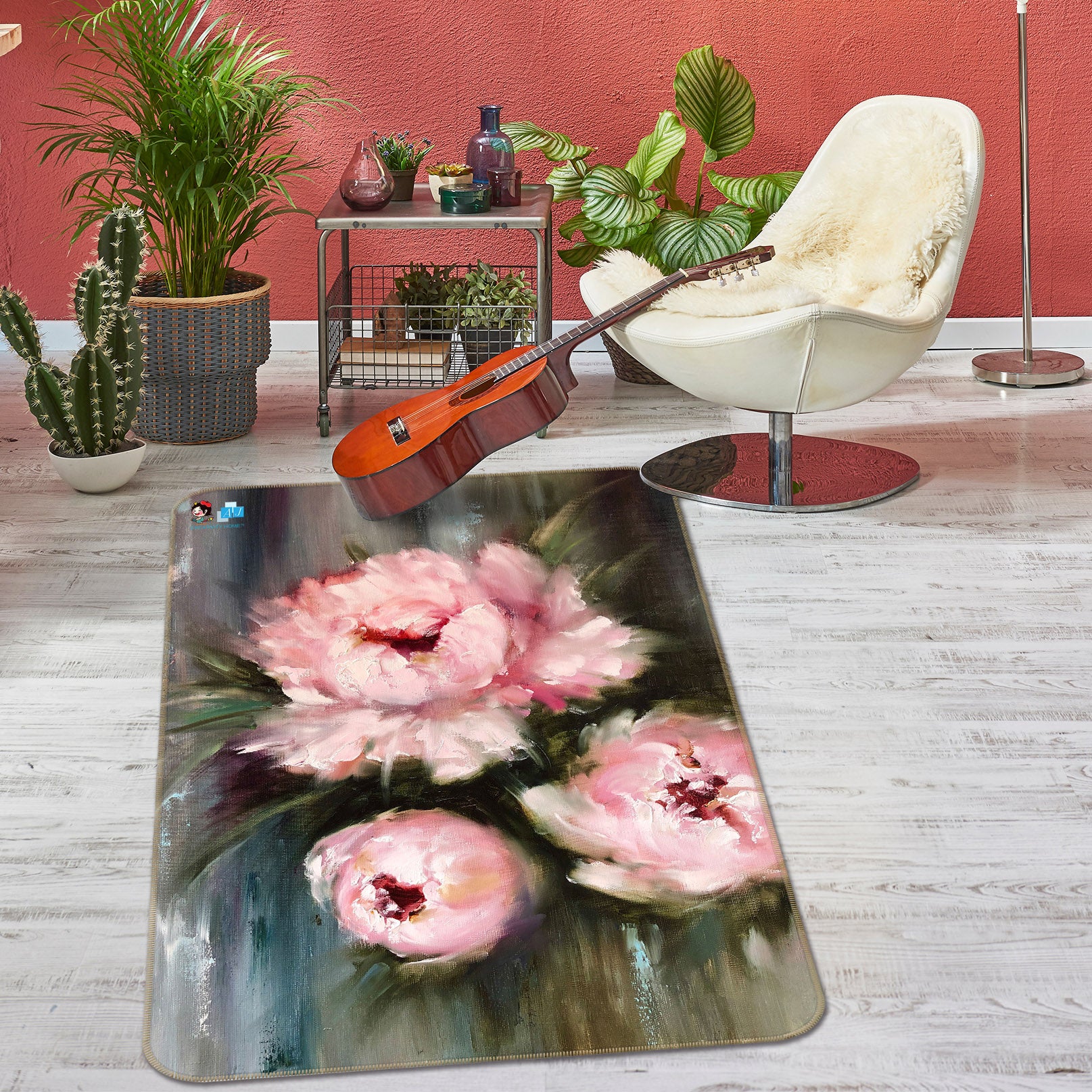 3D Pink Flower 1298 Skromova Marina Rug Non Slip Rug Mat