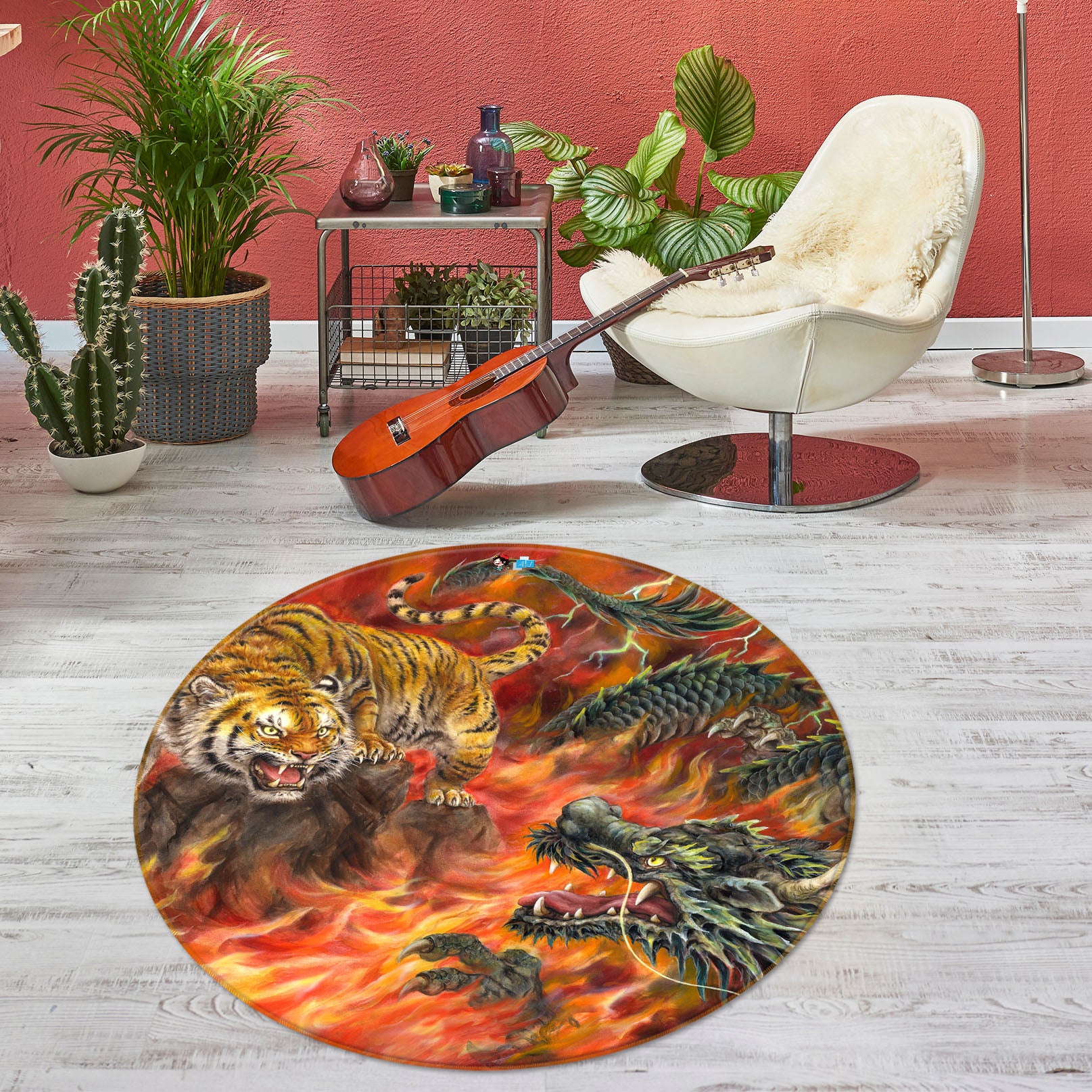 3D Tiger Dragon 6024 Kayomi Harai Rug Round Non Slip Rug Mat