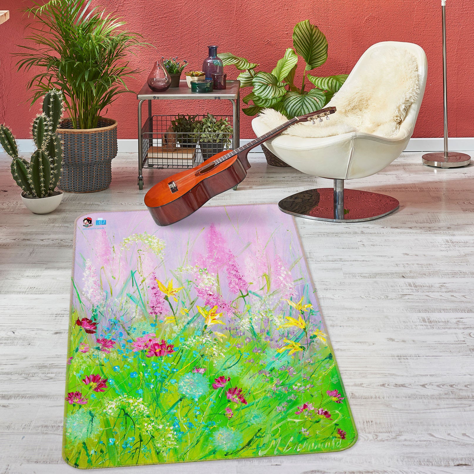 3D Green Grass Flower 1187 Skromova Marina Rug Non Slip Rug Mat