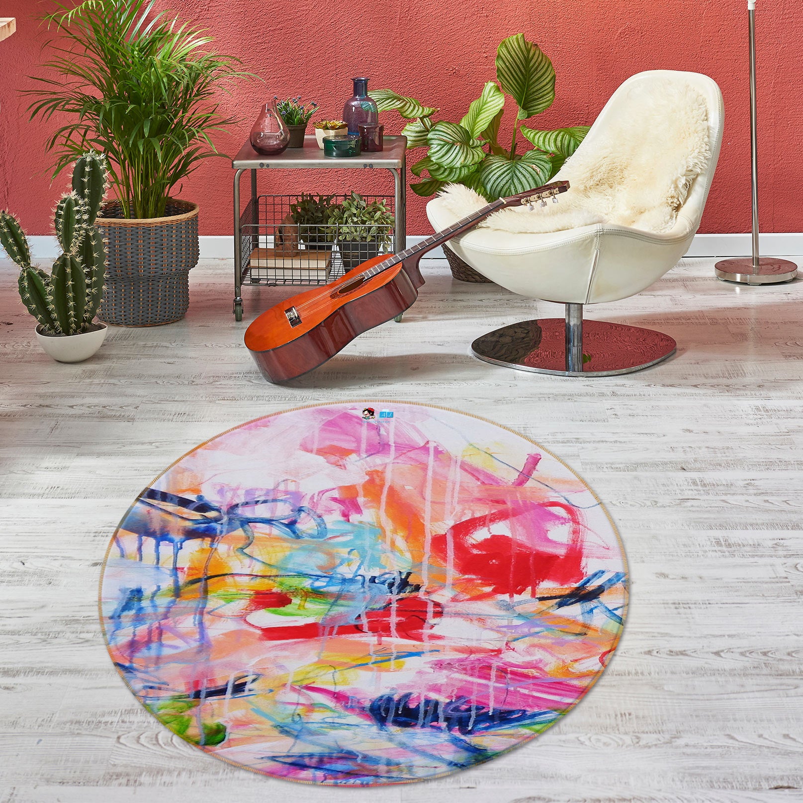 3D Colorful Graffiti 1400 Misako Chida Rug Round Non Slip Rug Mat