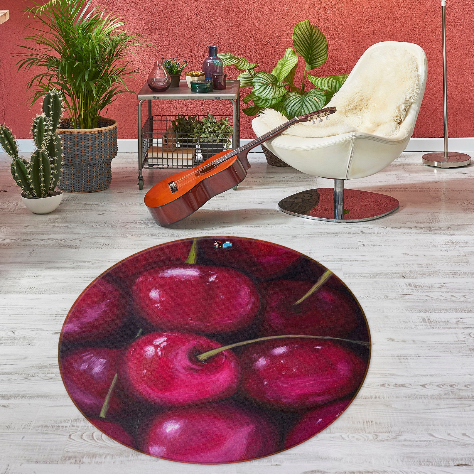 3D Cherry 18159 Marina Zotova Rug Round Non Slip Rug Mat