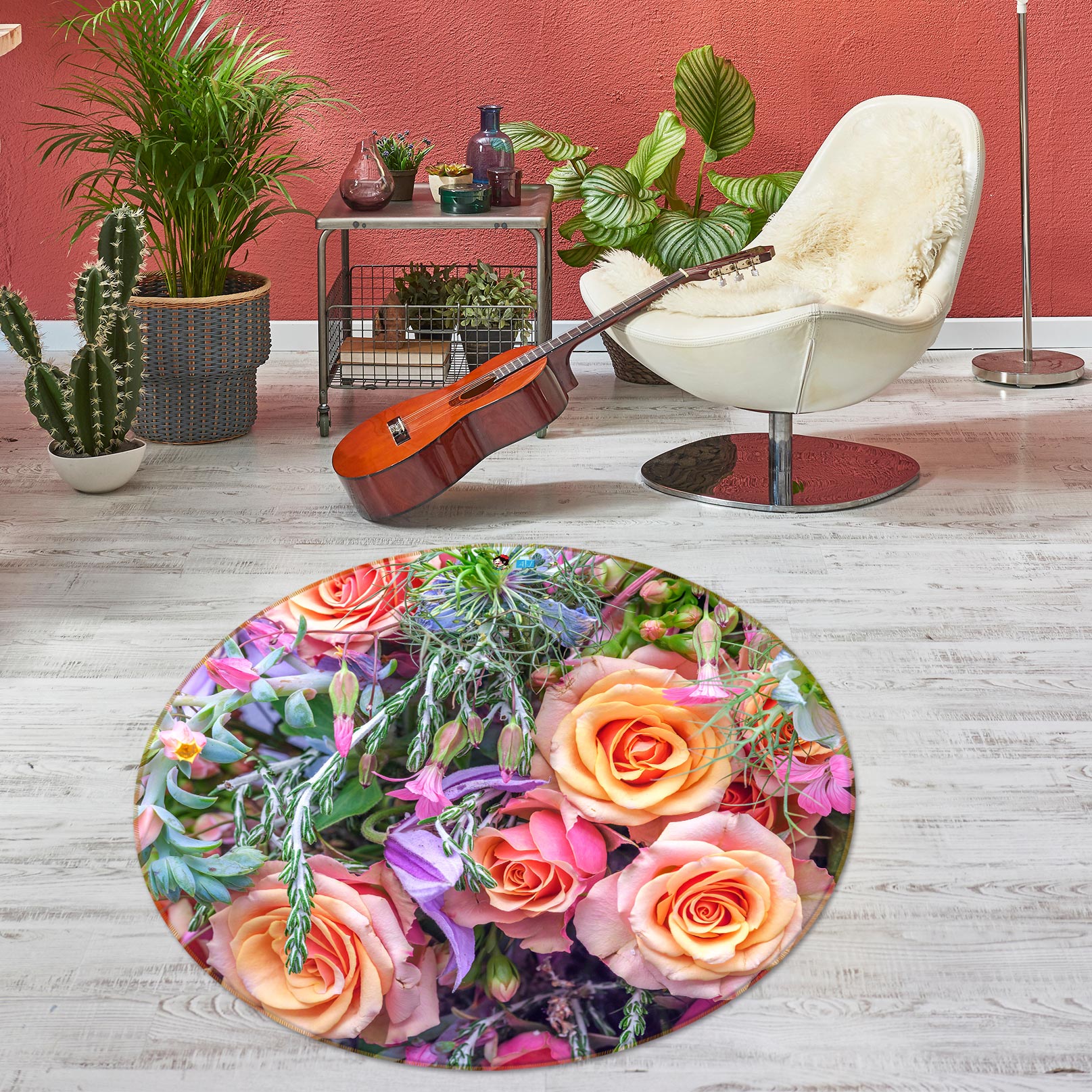 3D Bright Rose 7569 Assaf Frank Rug Round Non Slip Rug Mat