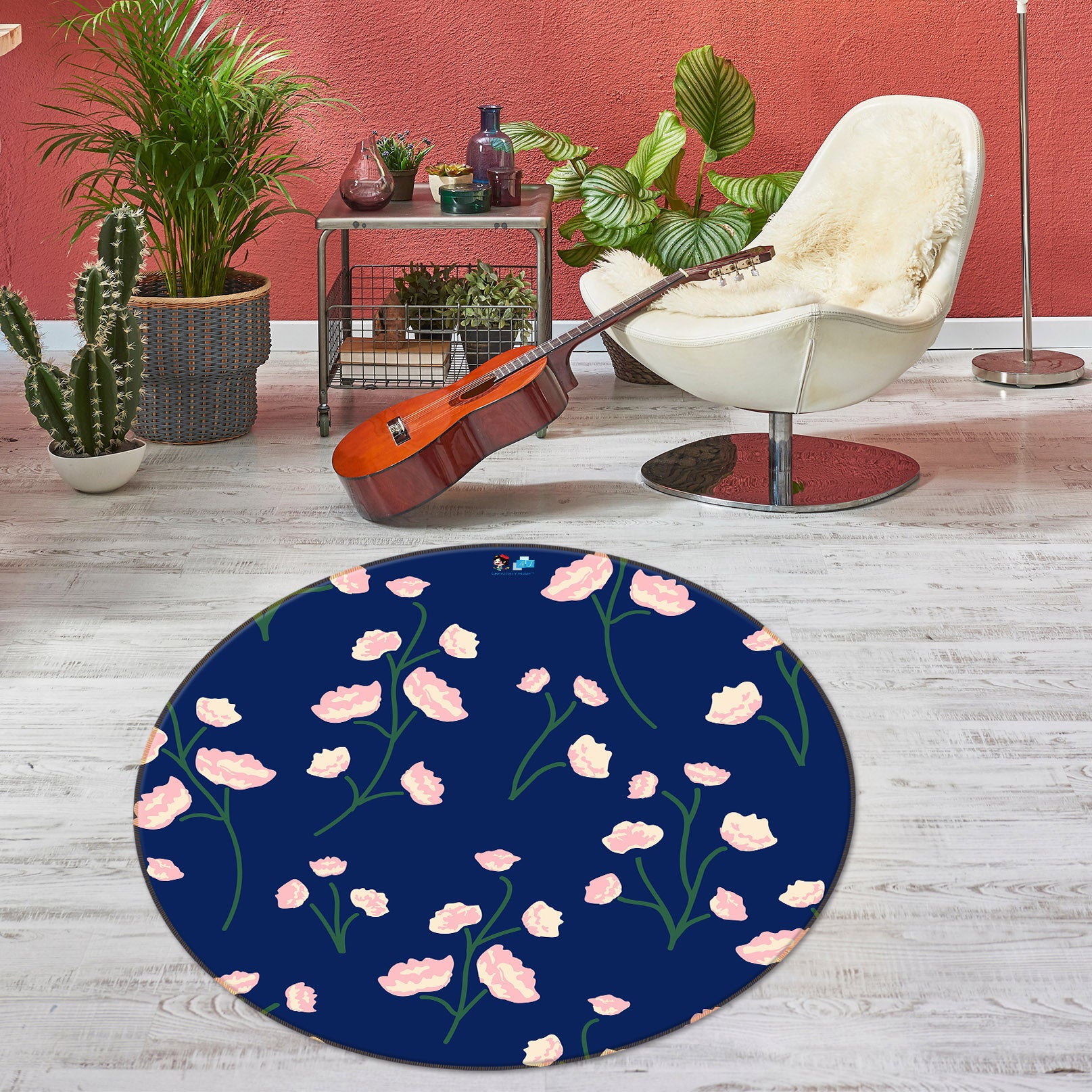 3D Pink Flowers Branch 10520 Kashmira Jayaprakash Rug Round Non Slip Rug Mat