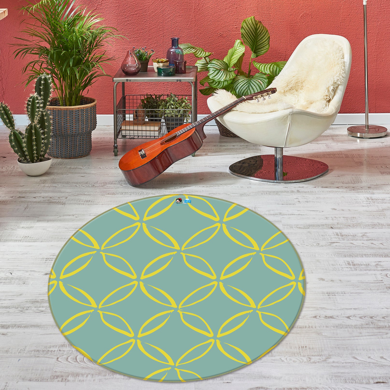 3D Yellow Line Circle Texture 10502 Kashmira Jayaprakash Rug Round Non Slip Rug Mat