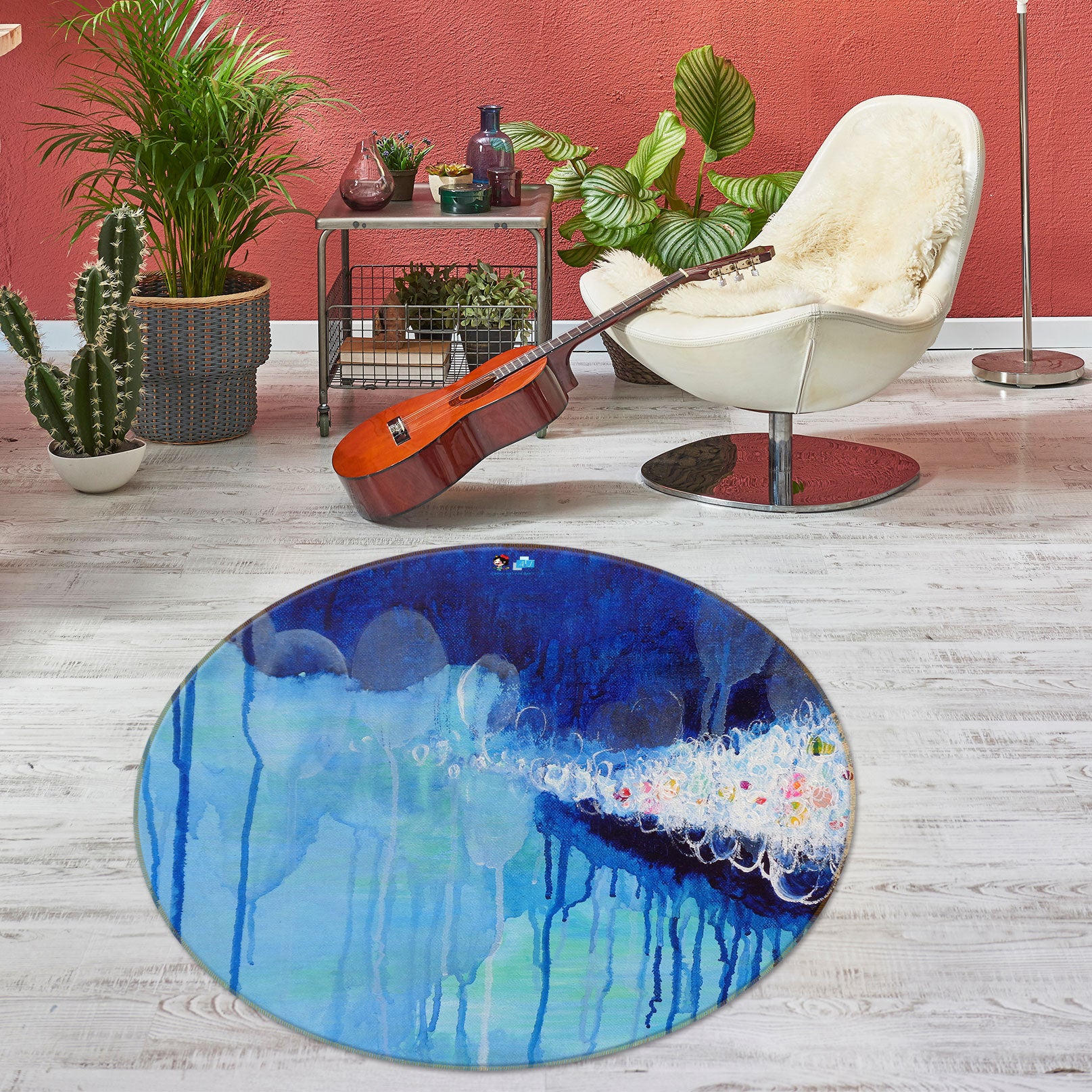 3D Blue Watercolor 1322 Misako Chida Rug Round Non Slip Rug Mat