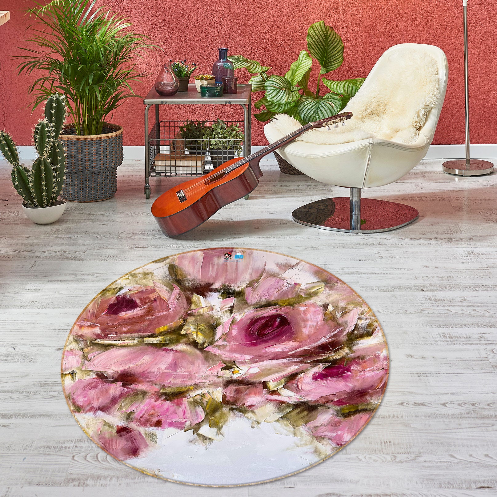 3D Elegant Rose 783 Skromova Marina Rug Round Non Slip Rug Mat