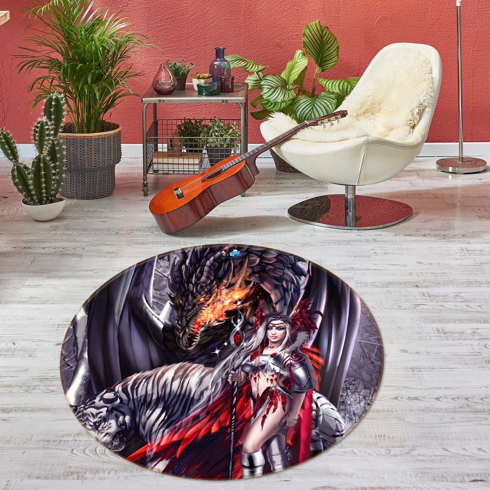 3D Dragon Woman 8359 Ruth Thompson Rug Round Non Slip Rug Mat