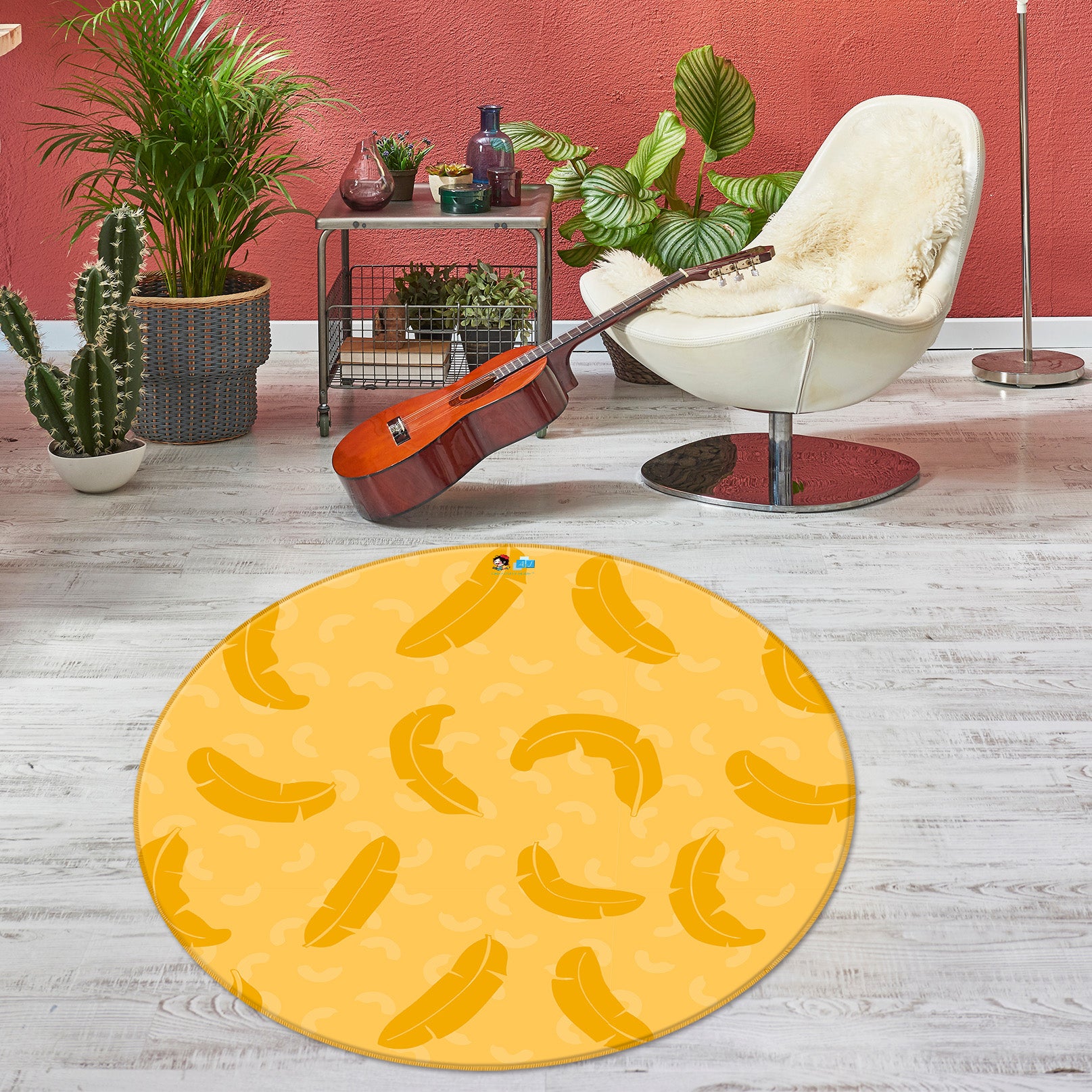 3D Yellow Leaves Pattern 10541 Kashmira Jayaprakash Rug Round Non Slip Rug Mat