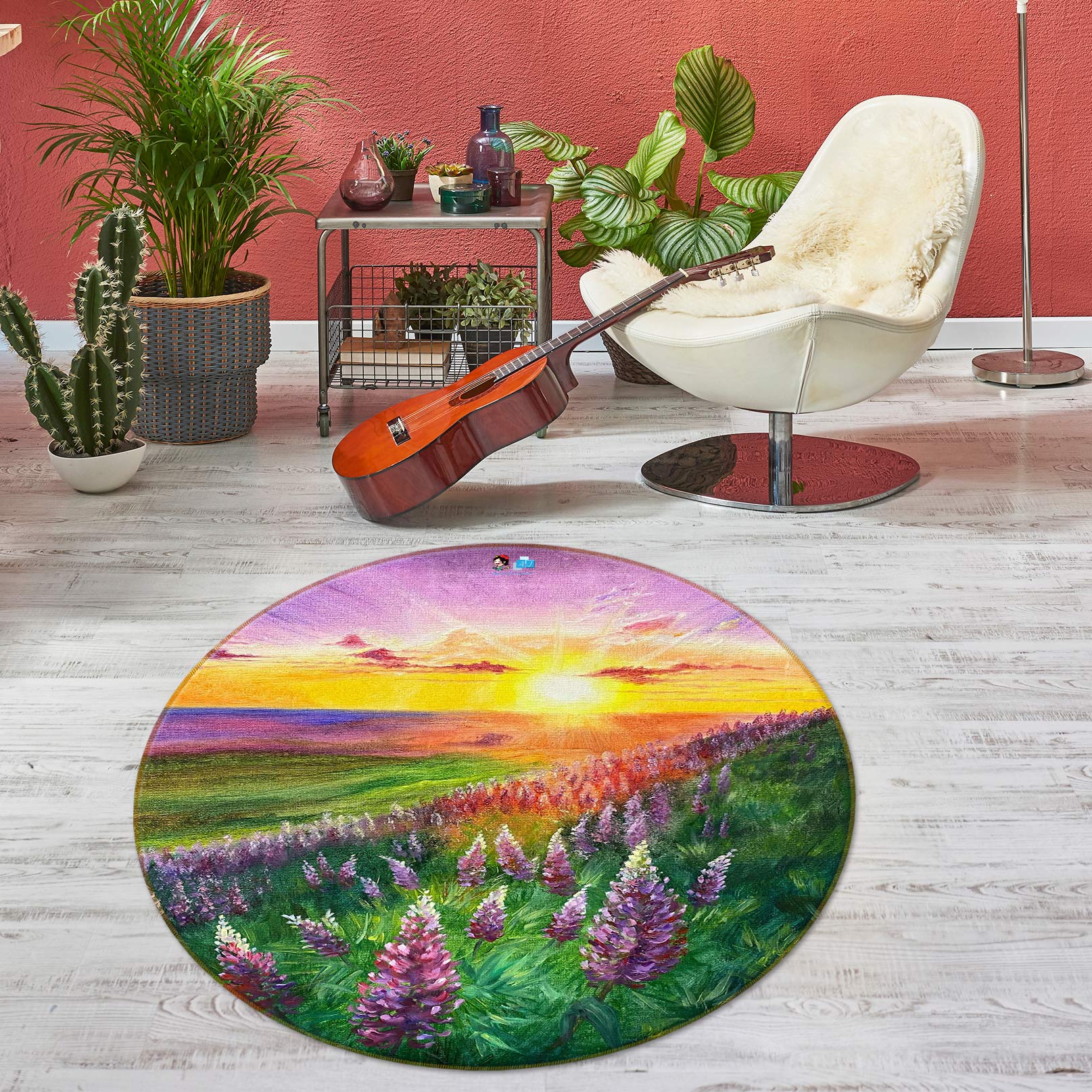 3D Sunny Meadow Flowers 9733 Marina Zotova Rug Round Non Slip Rug Mat