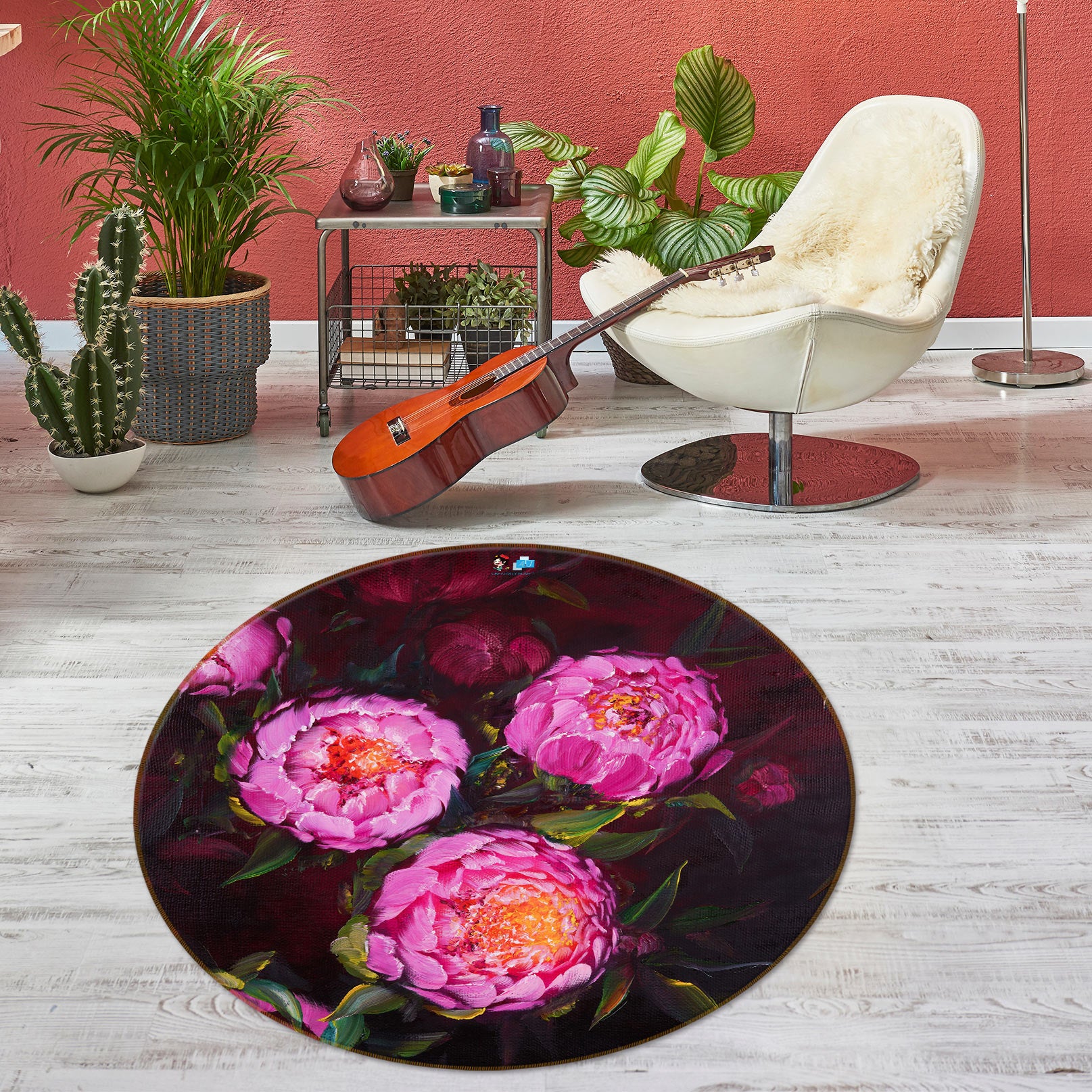 3D Pink Flower 731 Skromova Marina Rug Round Non Slip Rug Mat