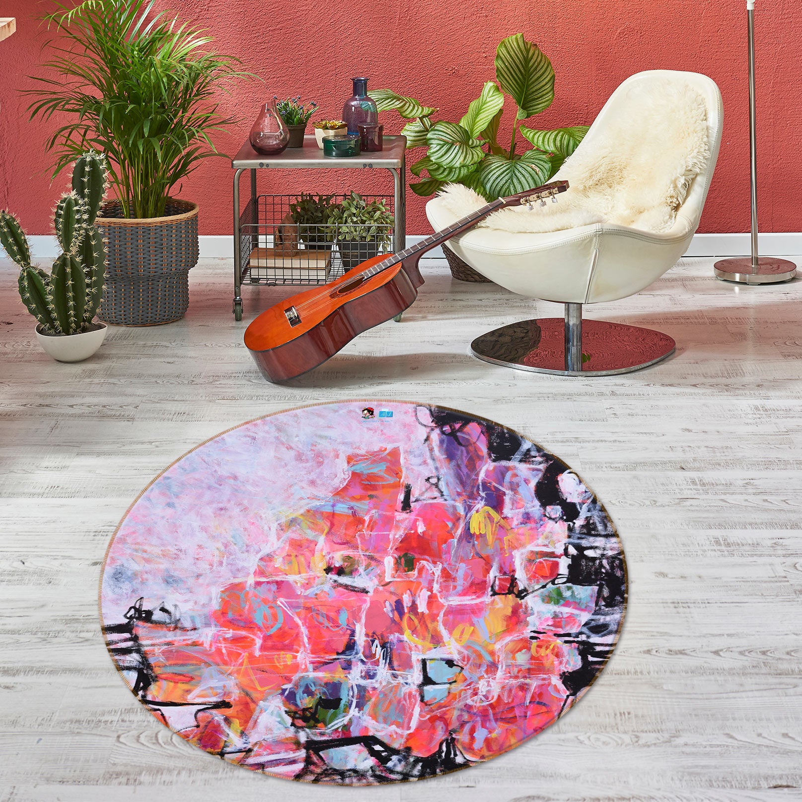 3D Pink Graffiti 1363 Misako Chida Rug Round Non Slip Rug Mat