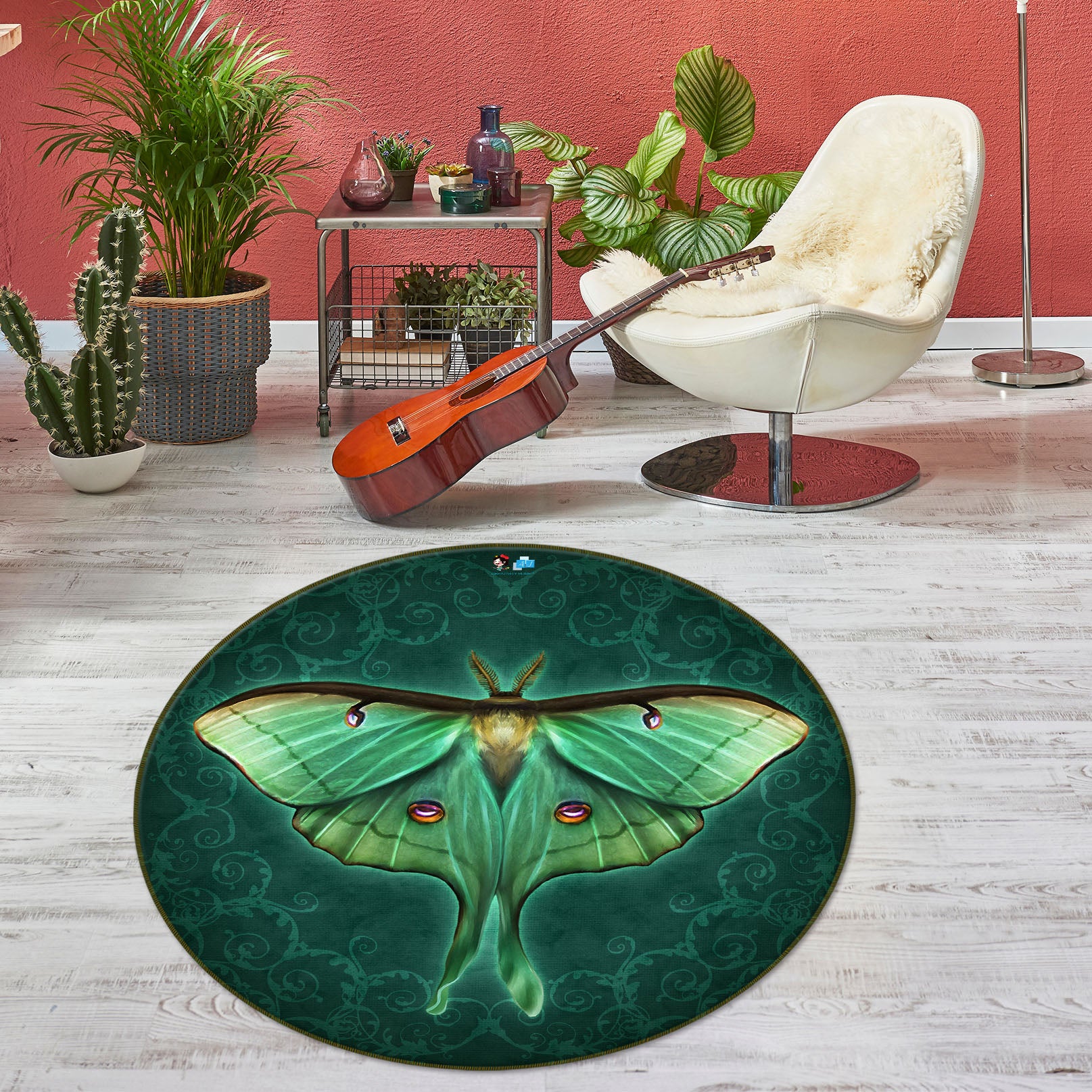 3D Green Moth 8876 Brigid Ashwood Rug Round Non Slip Rug Mat