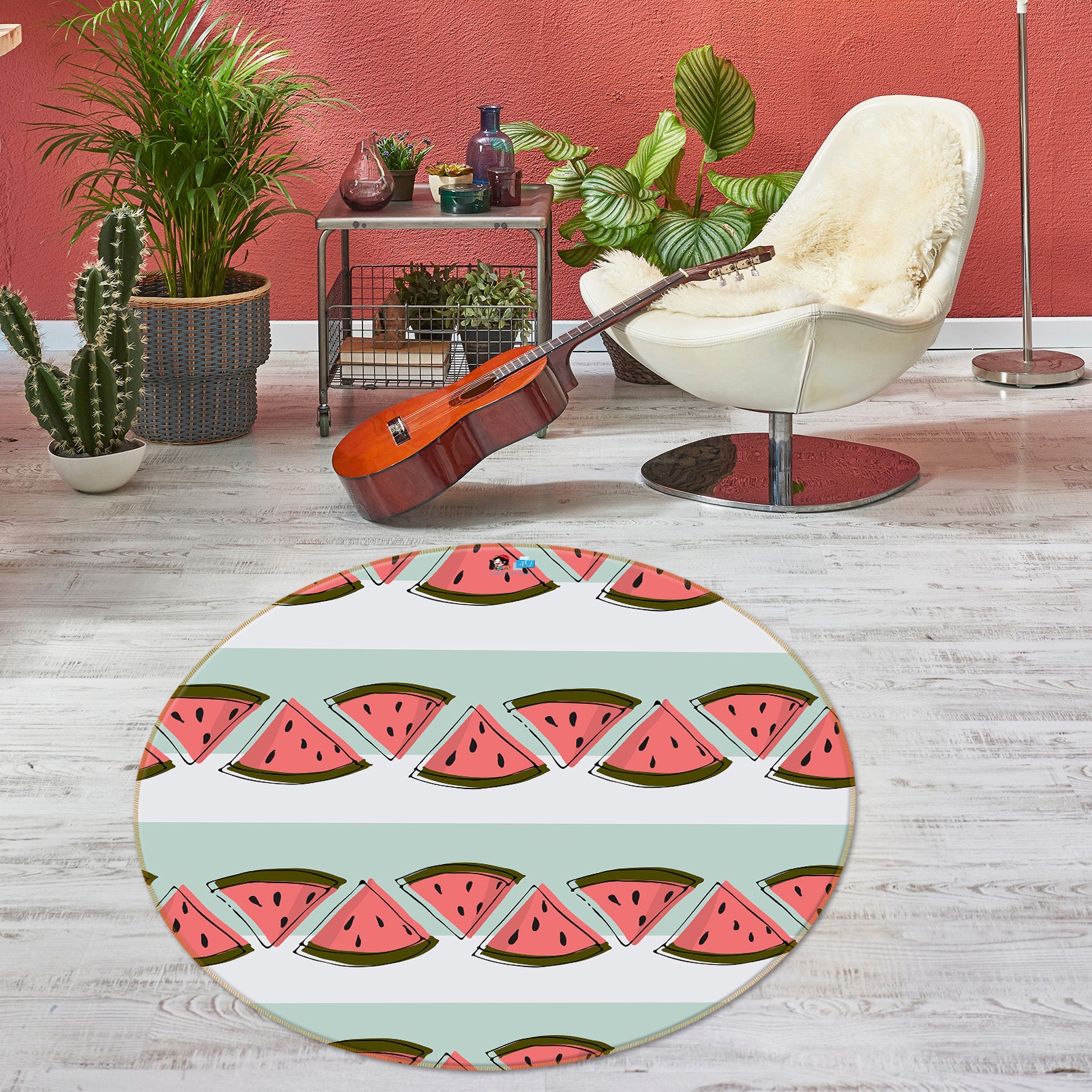 3D Watermelon Pattern 10574 Kashmira Jayaprakash Rug Round Non Slip Rug Mat