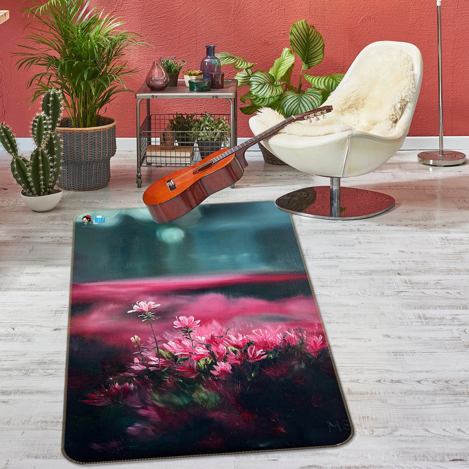 3D Pink Flowers 9707 Marina Zotova Rug Non Slip Rug Mat