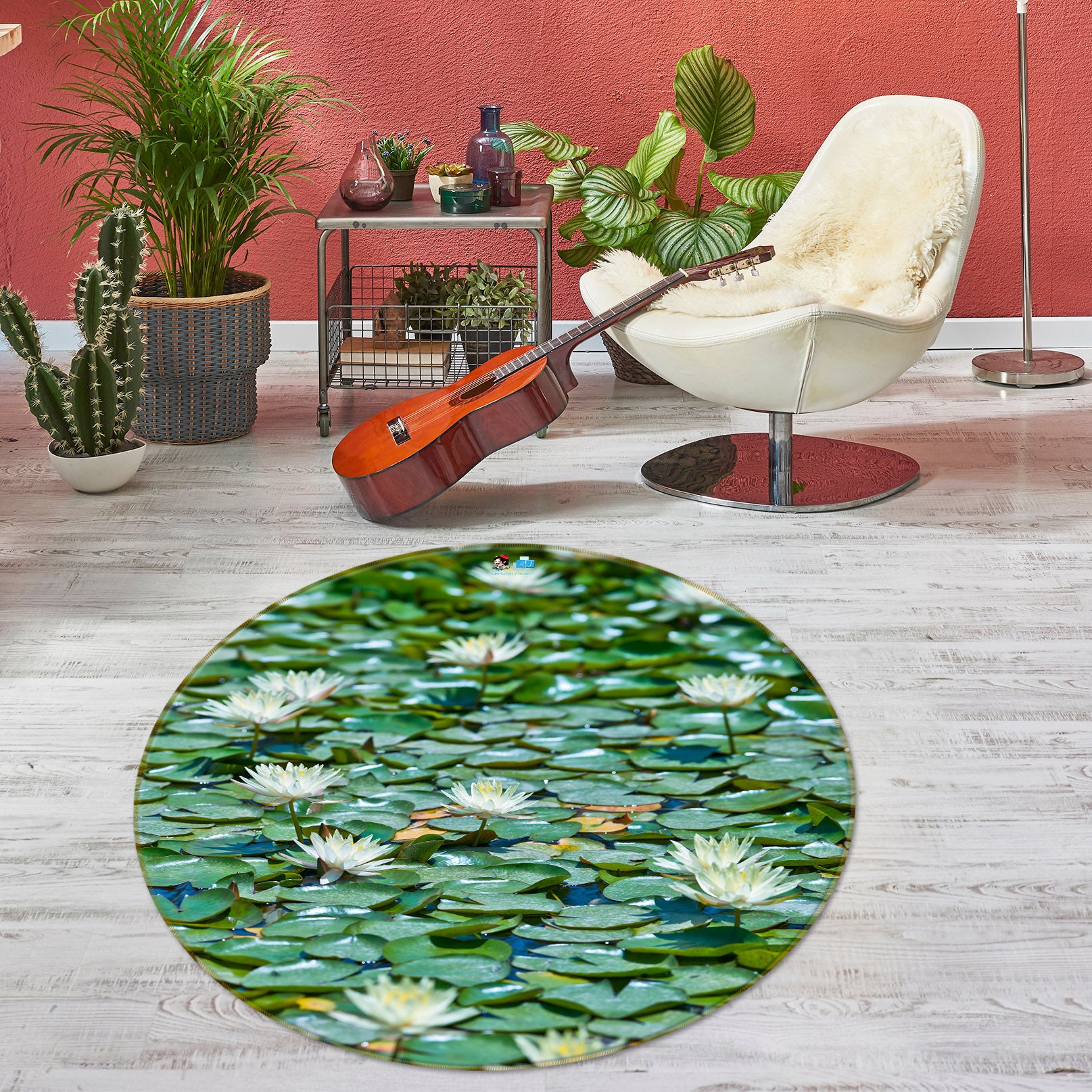 3D Lotus Pond 7310 Assaf Frank Rug Round Non Slip Rug Mat