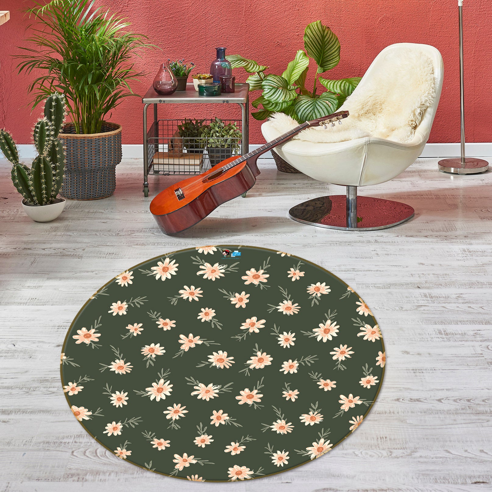 3D Daisy Pattern 10573 Kashmira Jayaprakash Rug Round Non Slip Rug Mat