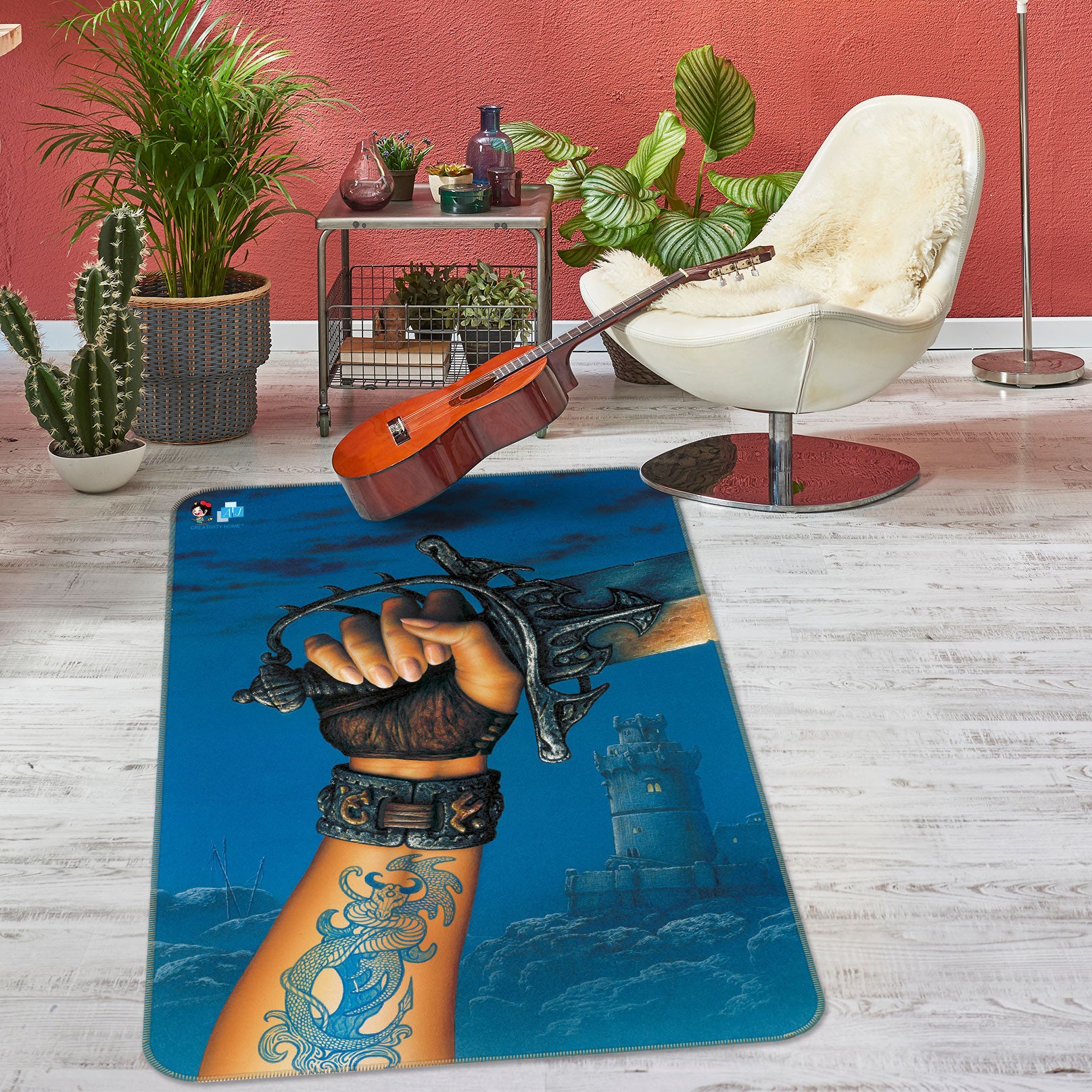 3D Sword In Hand 5185 Ciruelo Rug Non Slip Rug Mat