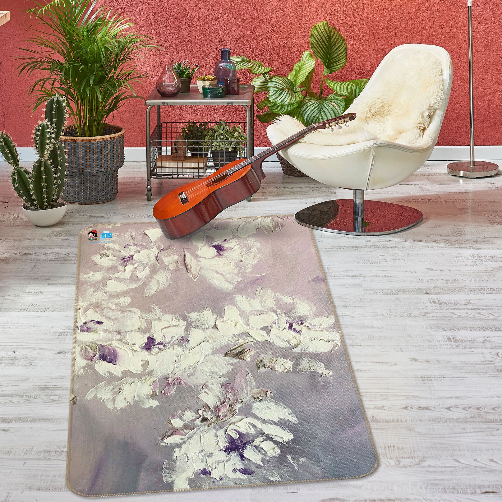 3D White Flower 1147 Skromova Marina Rug Non Slip Rug Mat