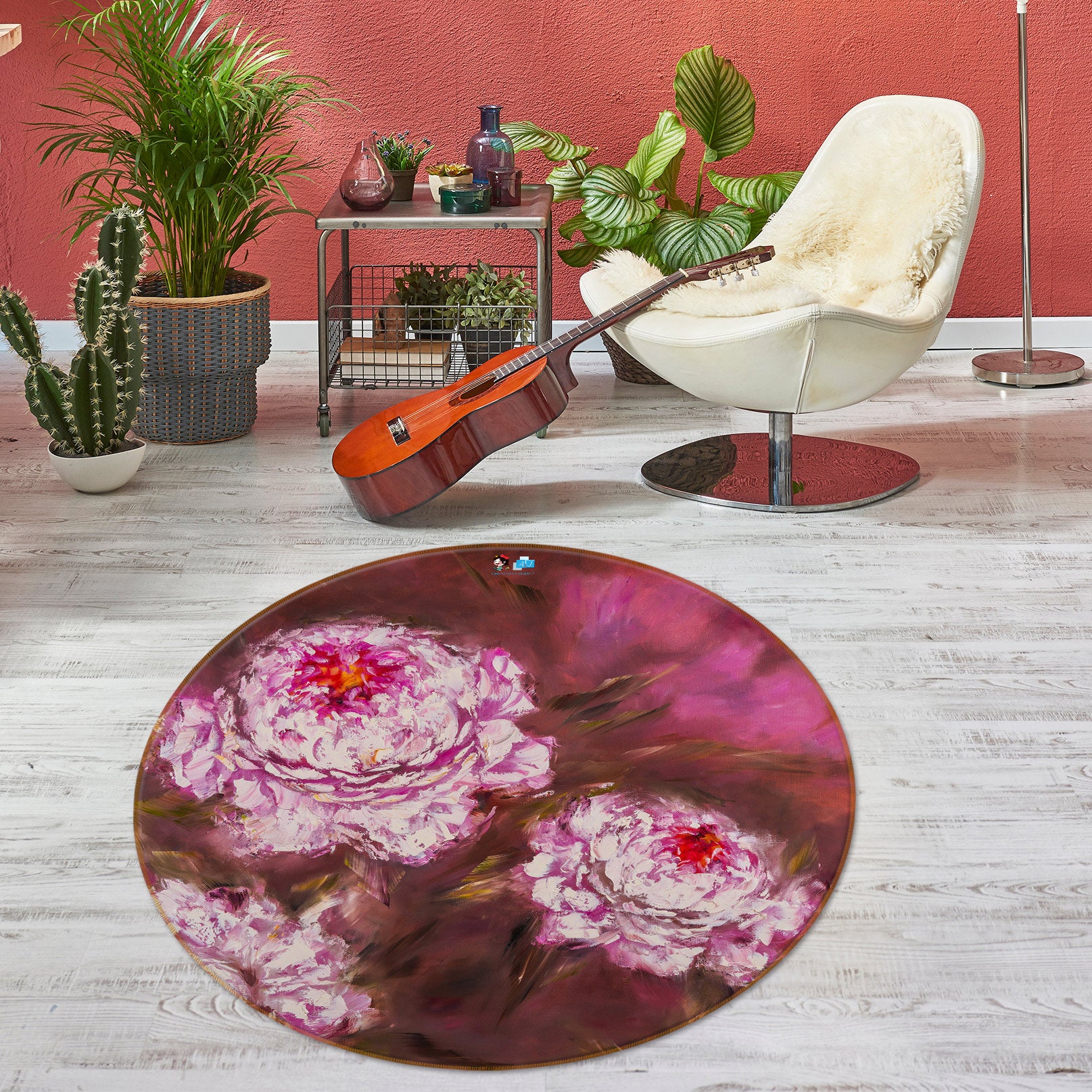 3D Pink Flower 741 Skromova Marina Rug Round Non Slip Rug Mat