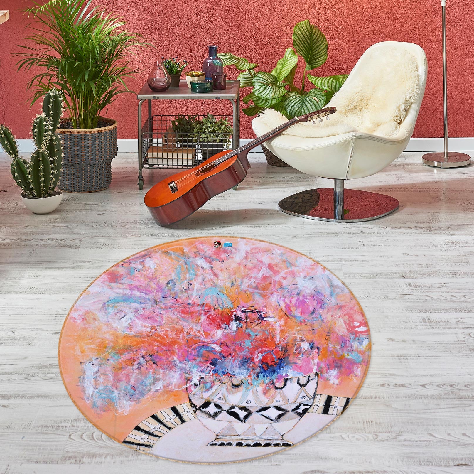 3D Cup Flower 1386 Misako Chida Rug Round Non Slip Rug Mat