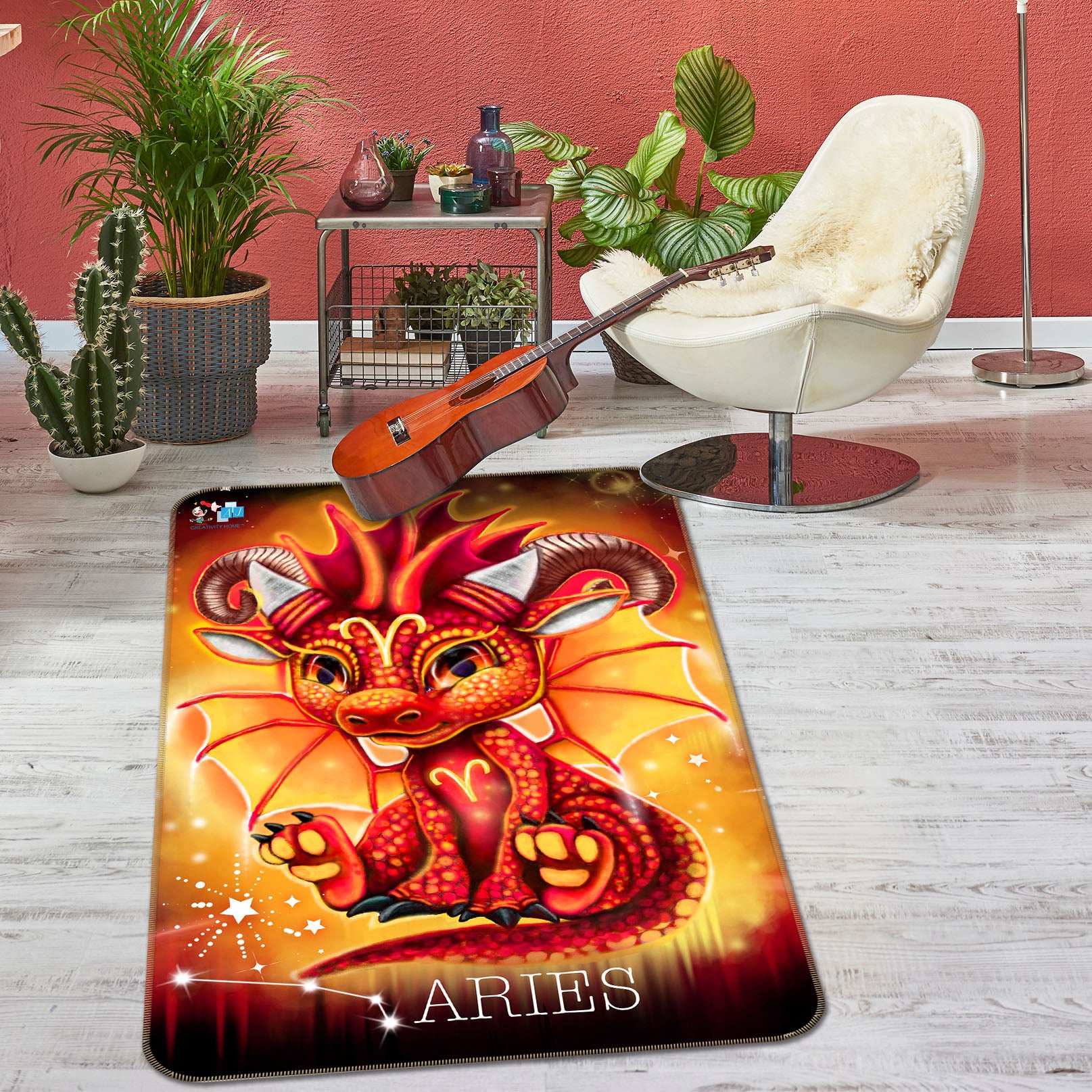 3D Red Dragon Aries 8518 Sheena Pike Rug Non Slip Rug Mat