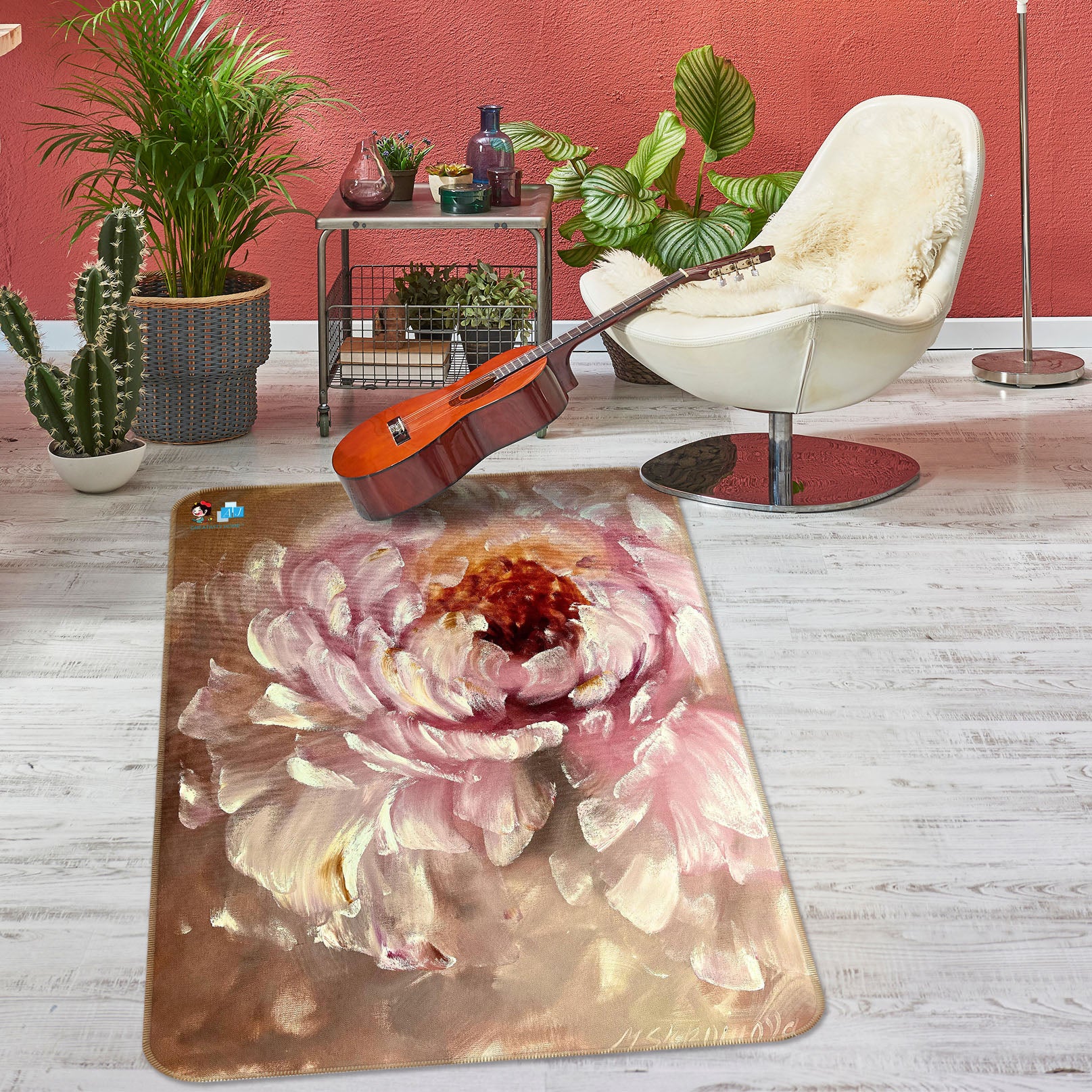 3D Pink Flower 3863 Skromova Marina Rug Non Slip Rug Mat