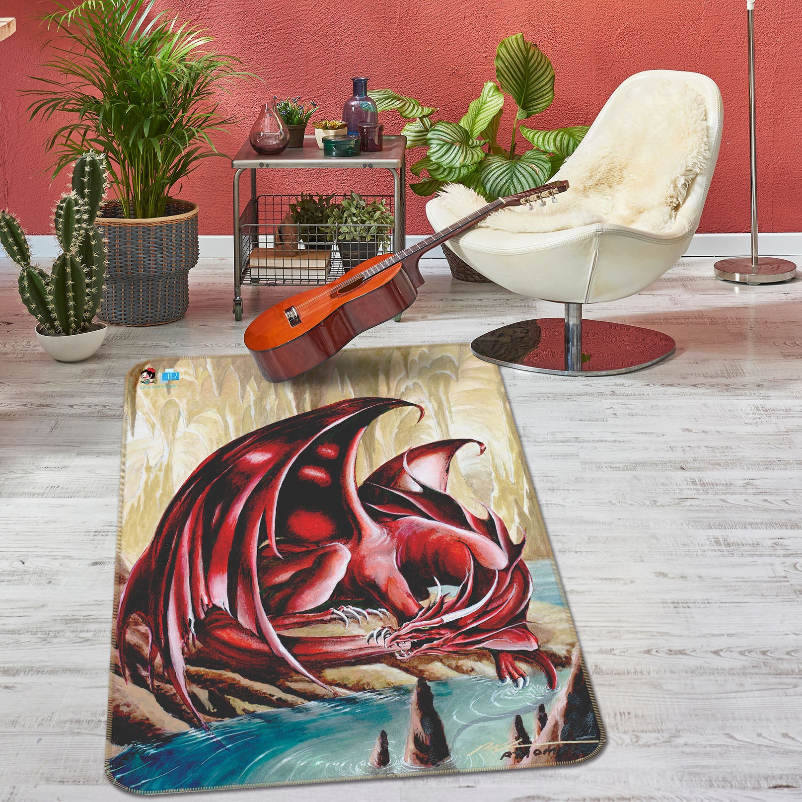 3D Red Dragon 8244 Ruth Thompson Rug Non Slip Rug Mat