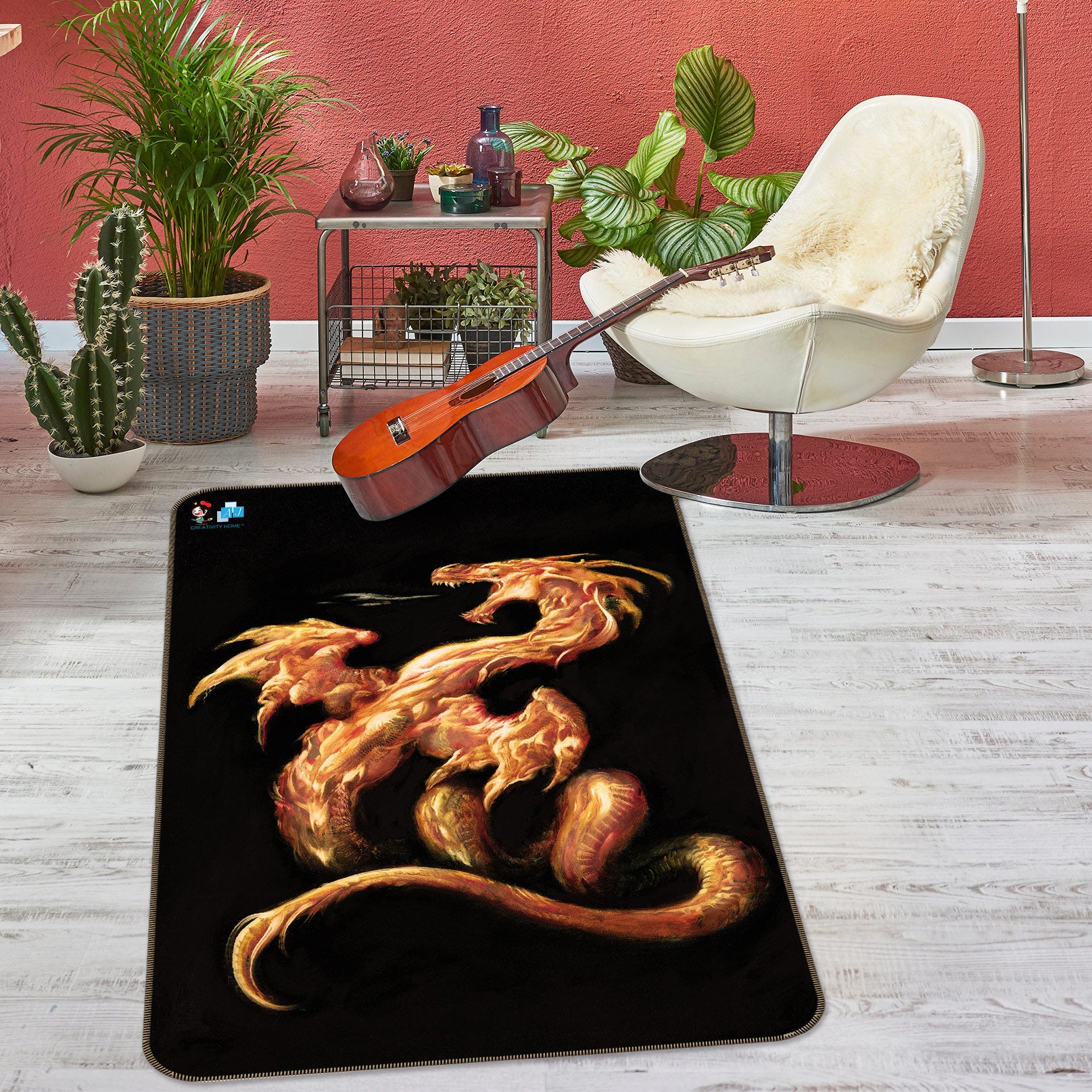 3D Golden Dragon 6036 Ciruelo Rug Non Slip Rug Mat