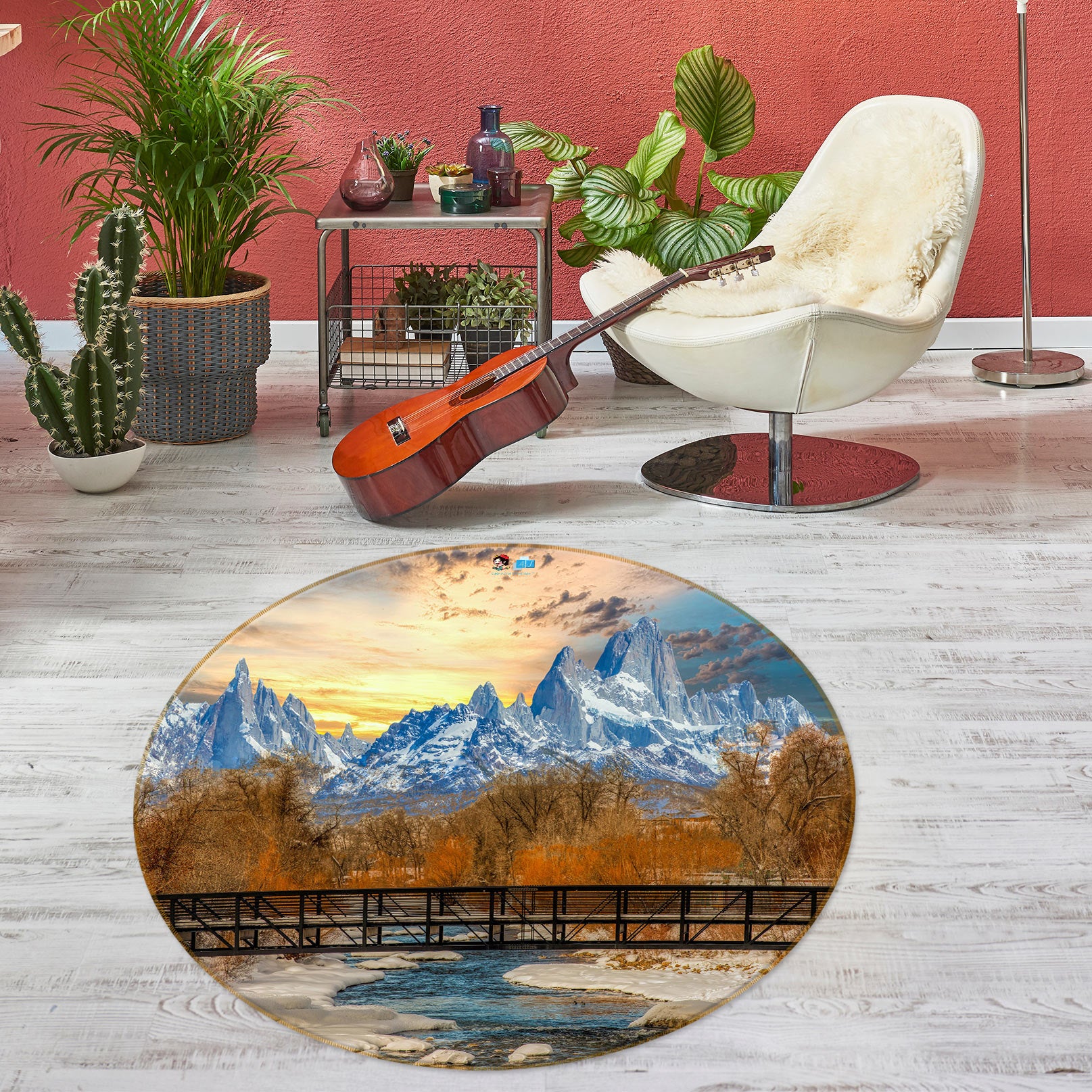 3D Snow Mountain 5067 Beth Sheridan Rug Round Non Slip Rug Mat