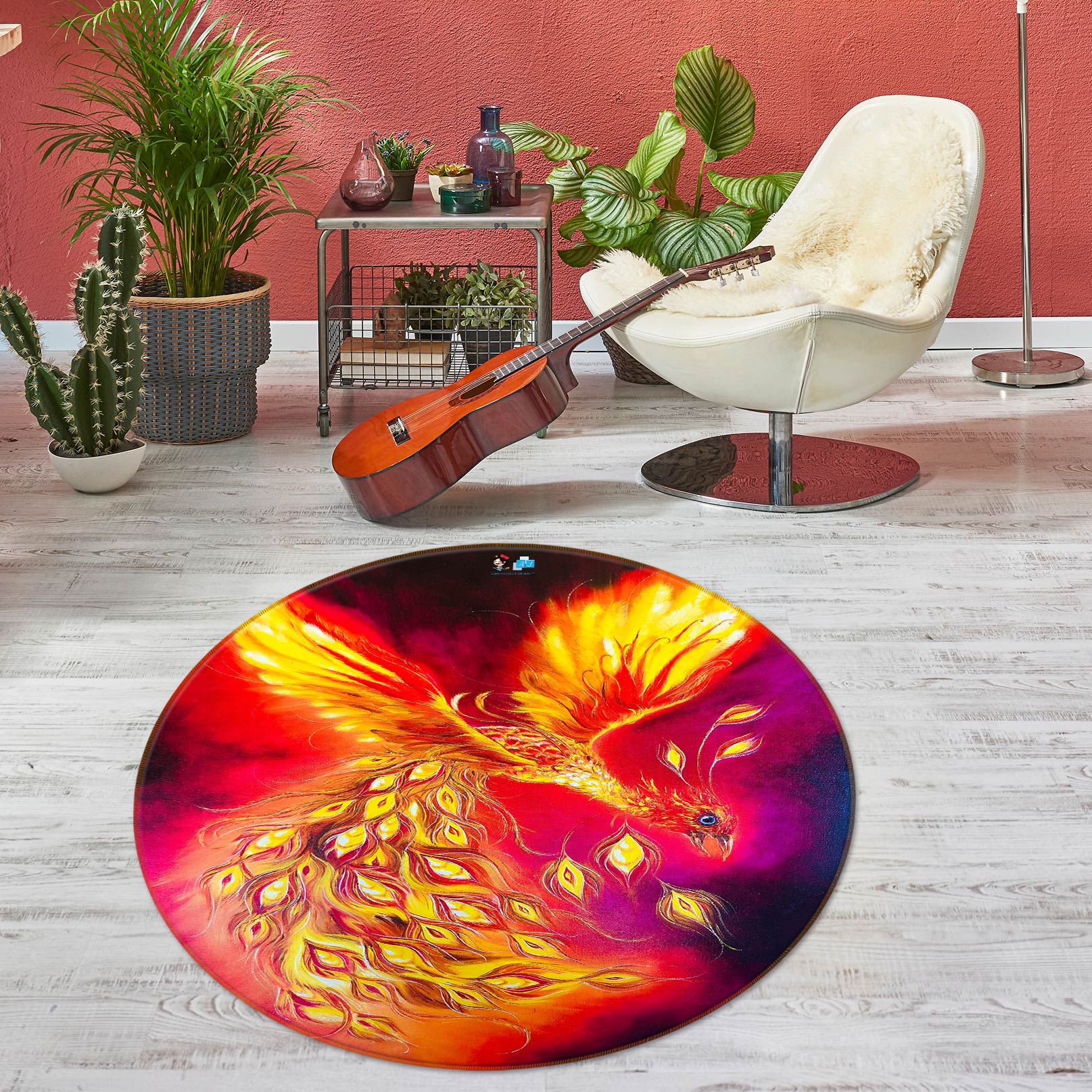 3D Peacock Phoenix 753 Skromova Marina Rug Round Non Slip Rug Mat