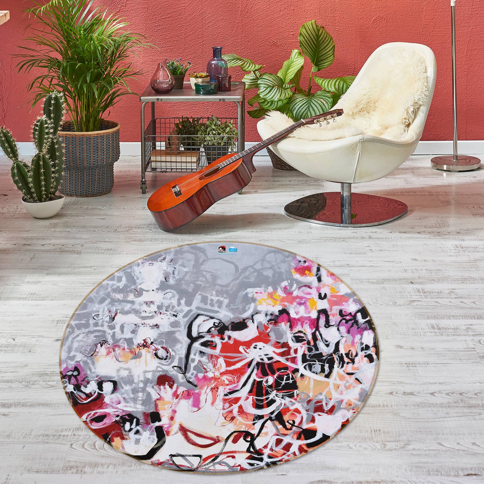 3D Grey Graffiti 1382 Misako Chida Rug Round Non Slip Rug Mat