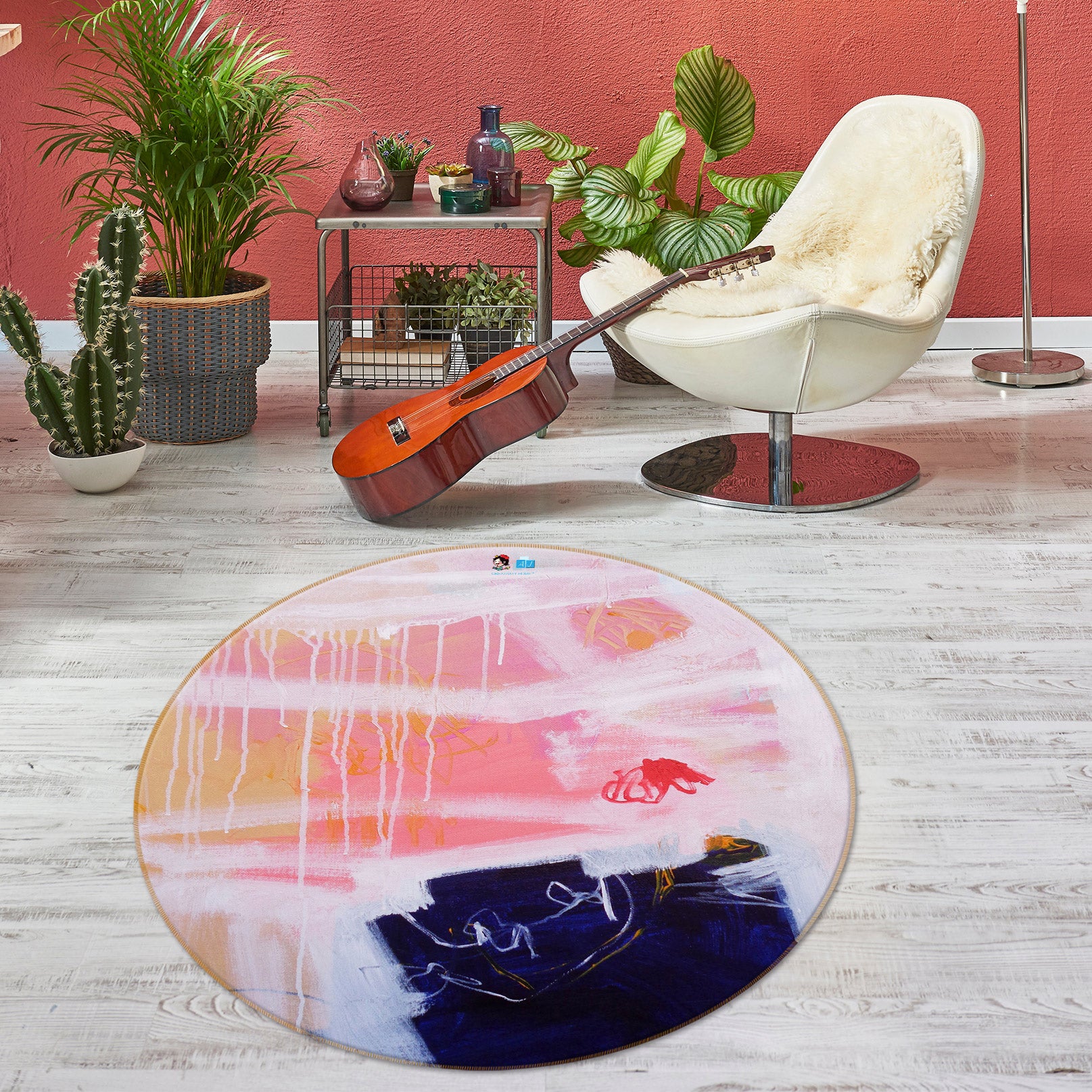 3D Paint Watercolor 1414 Misako Chida Rug Round Non Slip Rug Mat