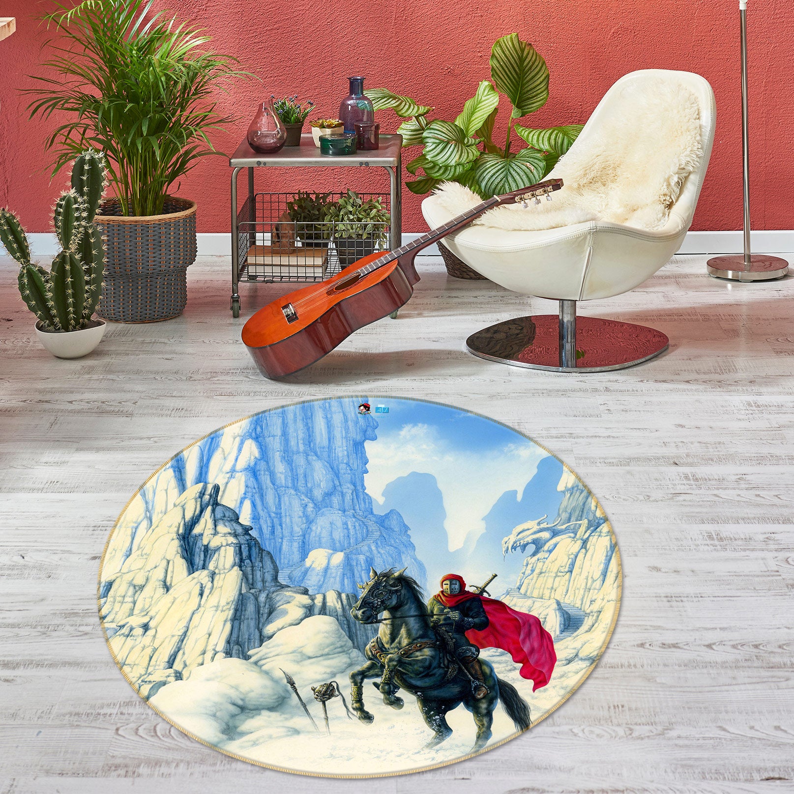 3D Rock Knight 6056 Ciruelo Rug Round Non Slip Rug Mat