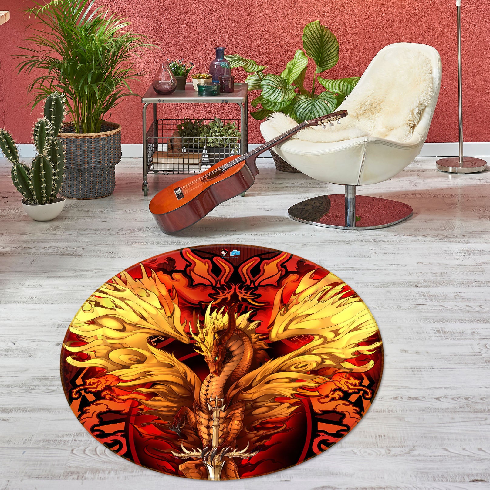 3D Dragon Pattern 8373 Ruth Thompson Rug Round Non Slip Rug Mat